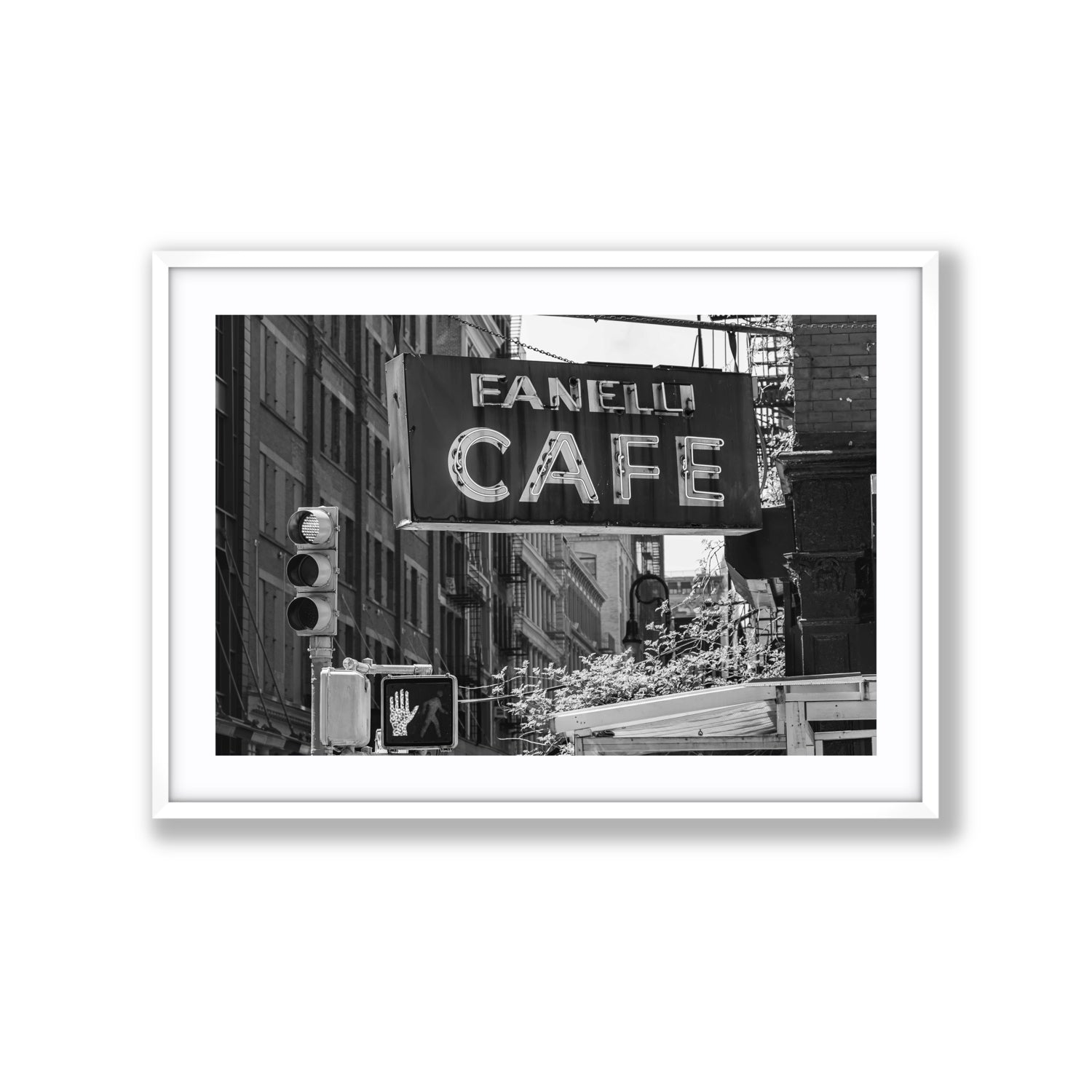 Soho Neon New York NYC Black & White wall art Extra Large fine art print in white frame with matboard