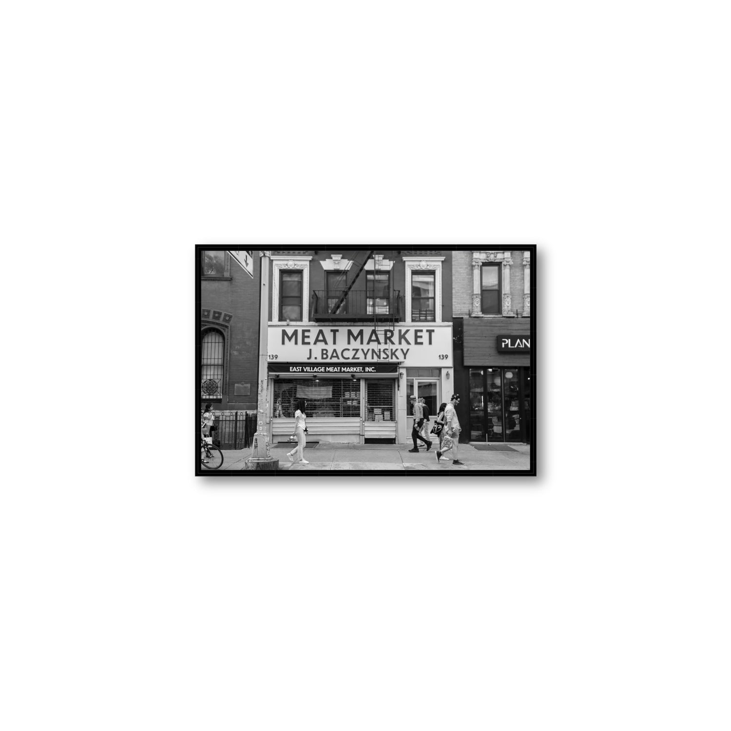 Meat District New York NYC Black & White wall art Medium fine art canvas in black float frame