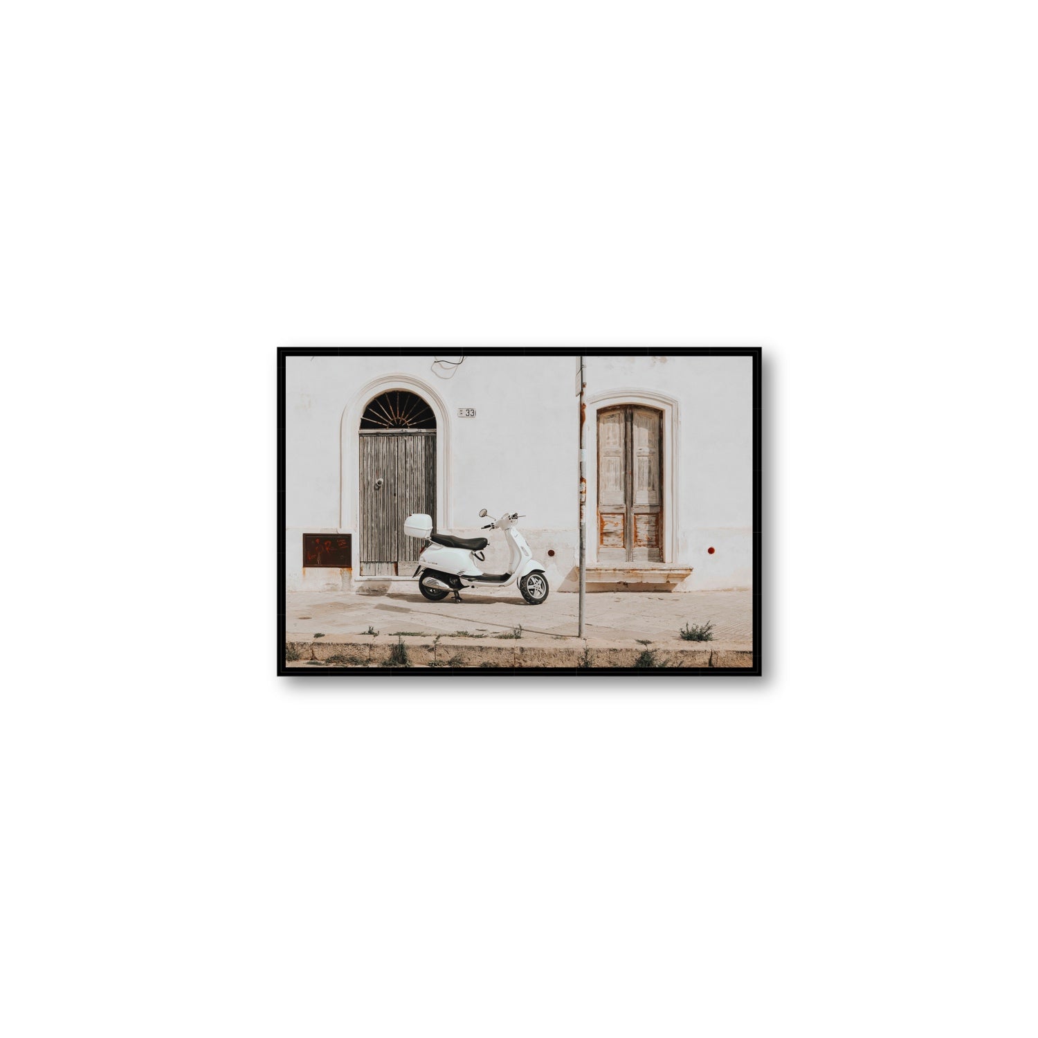Vespa Nostalgia Puglia Italian wall art Medium fine art canvas in black float frame