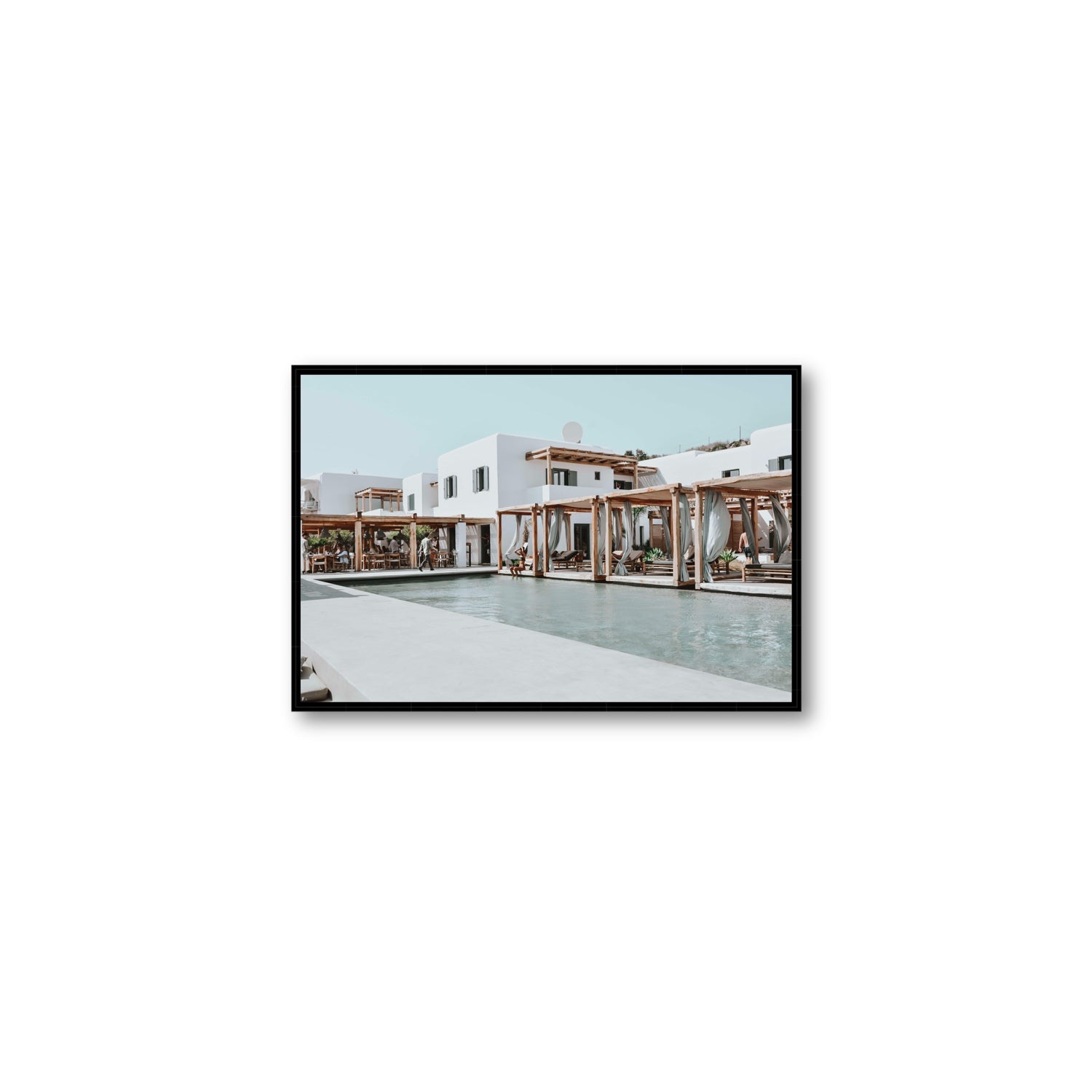 Polytelís Mykonos Greek island wall art Medium fine art canvas in black float frame