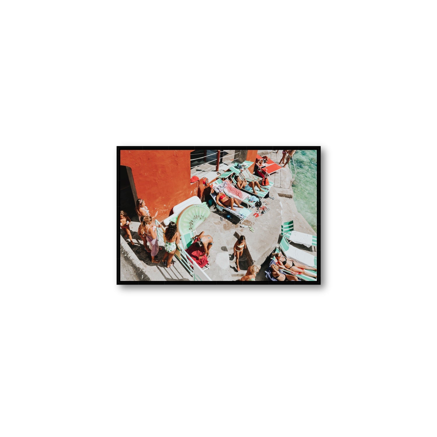 Italianita Capri beach Mediterranean wall art Medium fine art canvas in black float frame