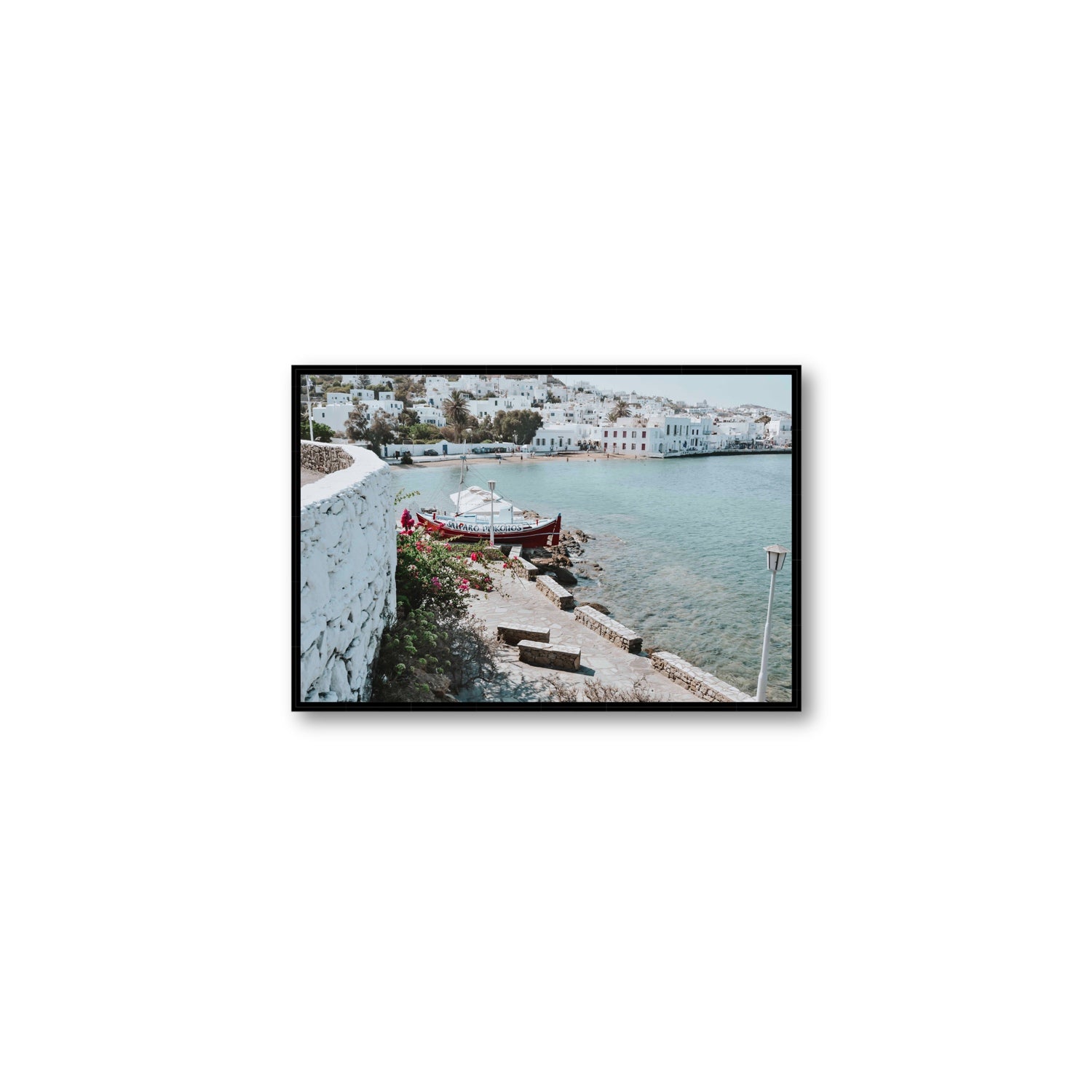 Harika Mykonos Greek island wall art Medium fine art canvas in black float frame