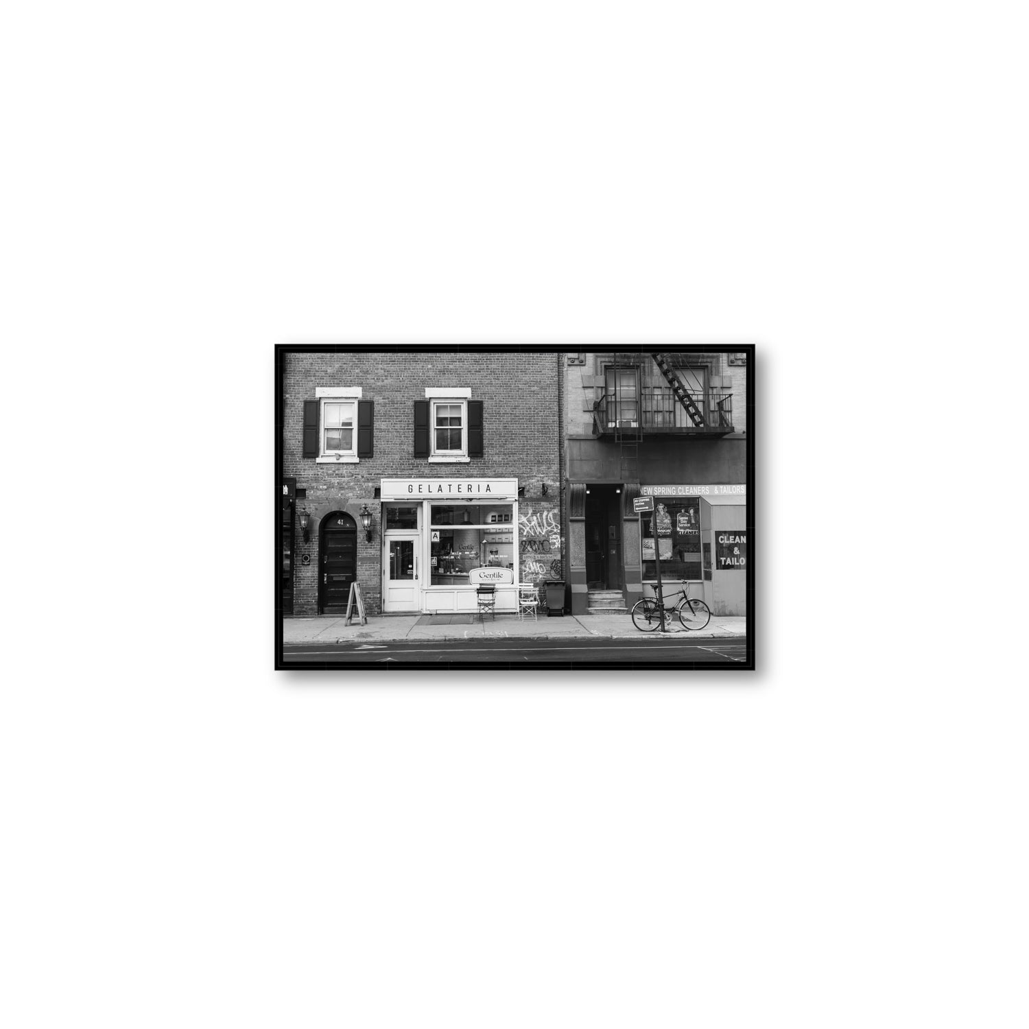 West Village Dolcezza New York NYC Black & White wall art Medium fine art canvas in black float frame