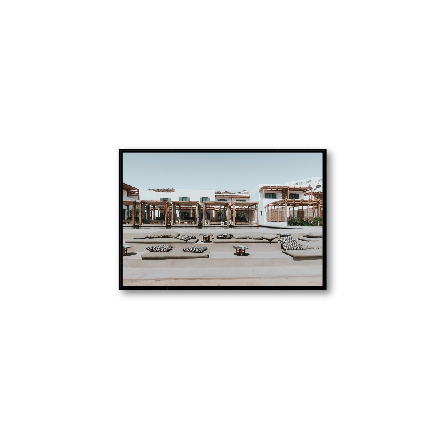 Platis Gialos fine art print, Mykonos, Greece, Medium, Black Float Frame, Fine Art Canvas