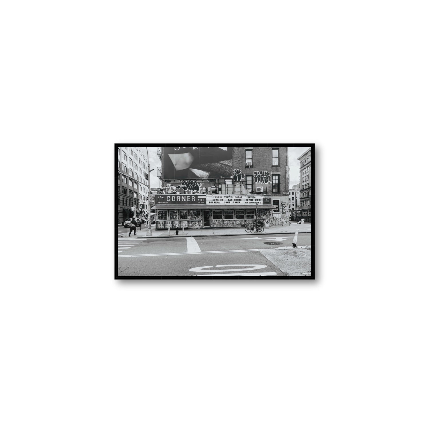 Kenmare Street New York NYC Black & White wall art Medium fine art canvas in black float frame