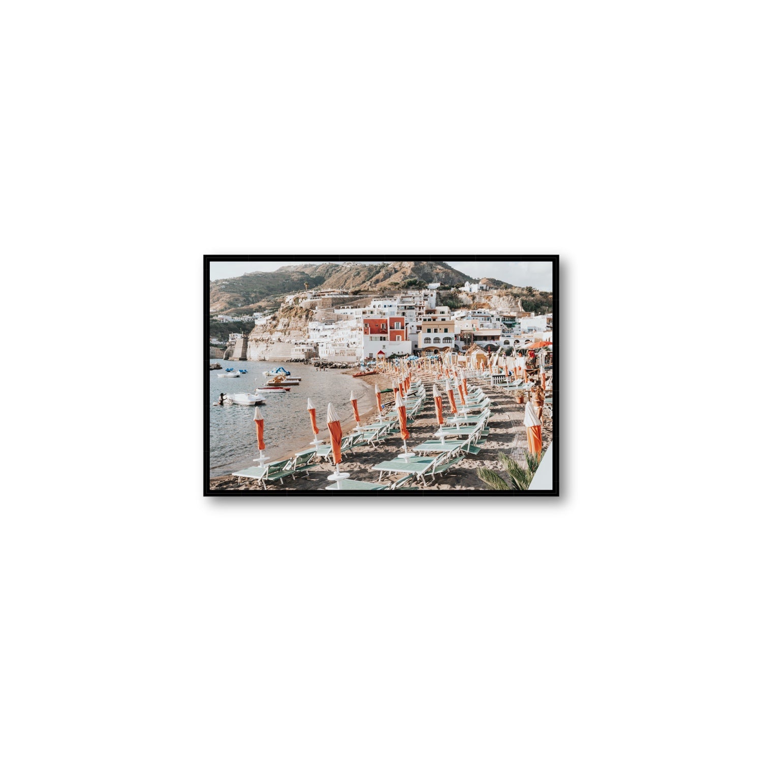 Sole Estivo Ischia Italian coastal wall art Medium fine art canvas in black float frame
