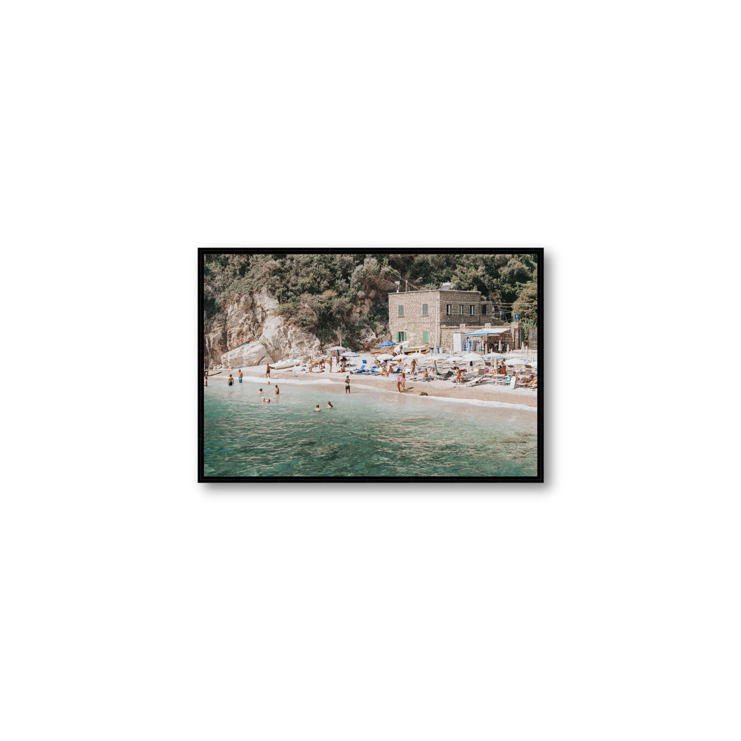 Secluded Sanctuary Nerano Italian Mediterranean decor wall art Medium fine art canvas in black float frame