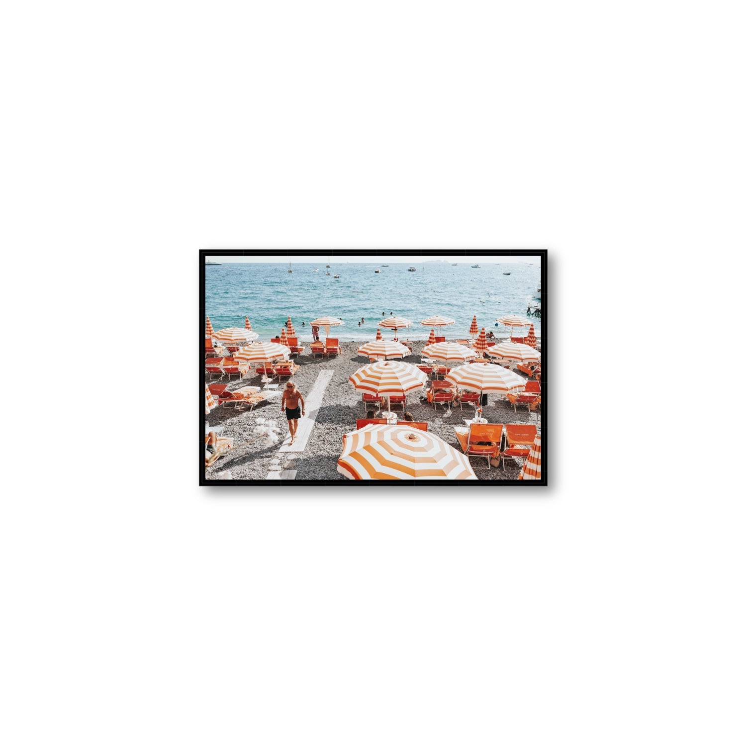 Shoreline Strut Positano wall art Medium fine art canvas in black float frame