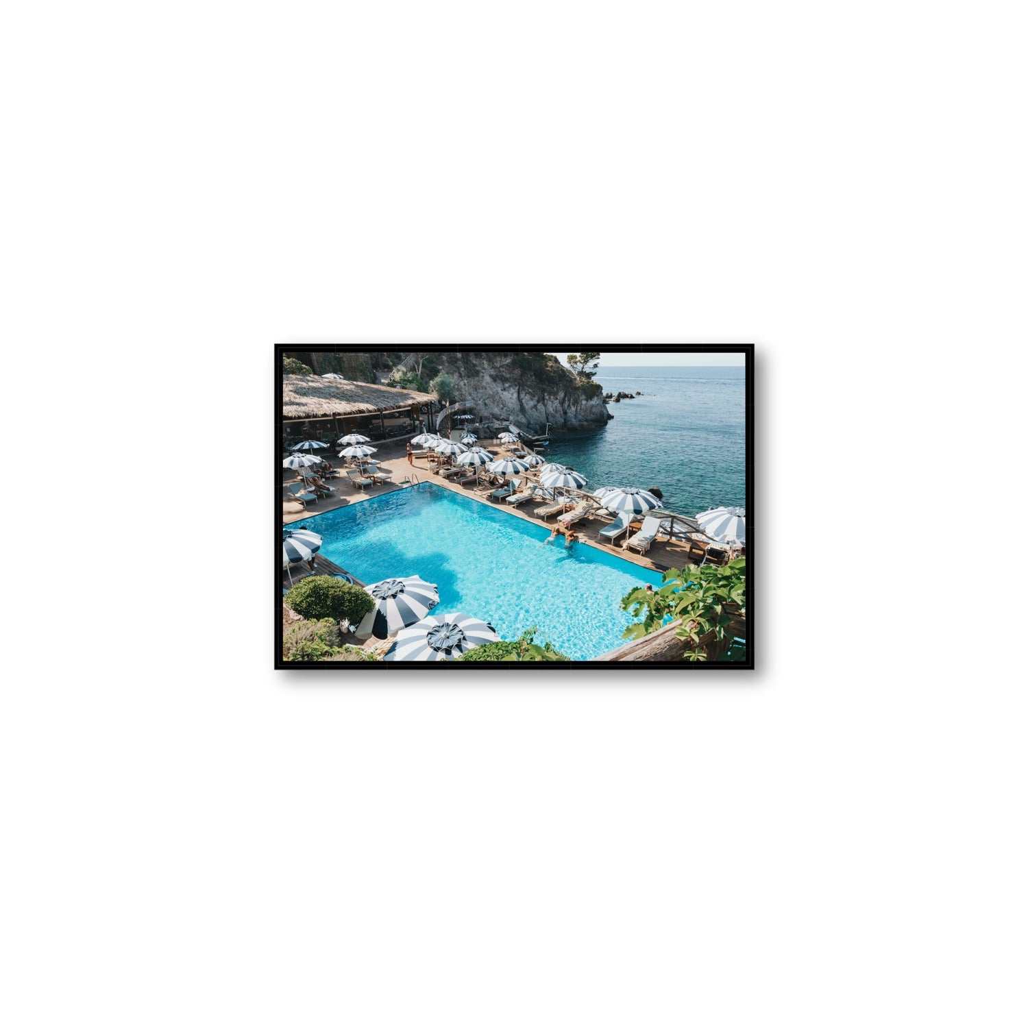 Oceanview Ischia Italian coastal wall art Medium fine art canvas in black float frame