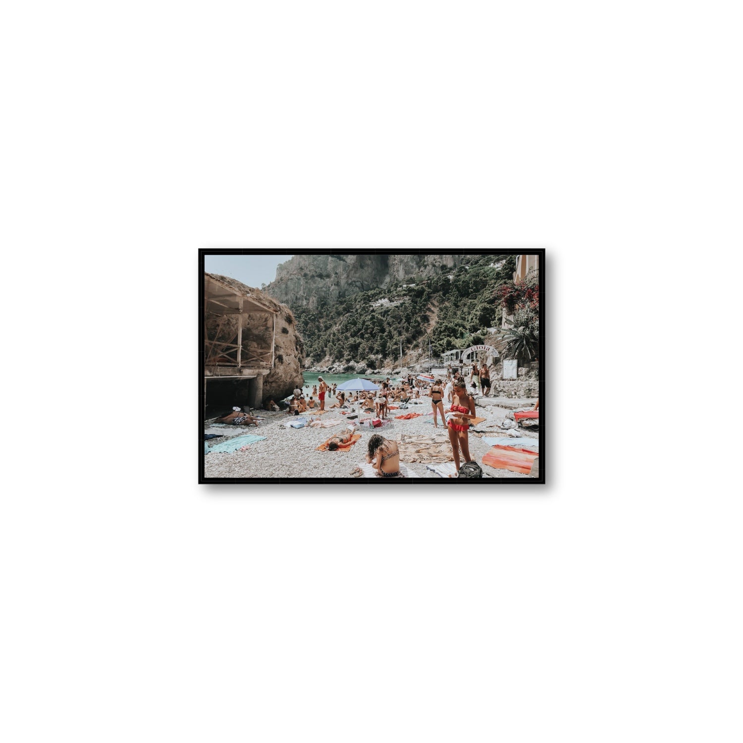 Spiaggia Da Gioia Capri beach coastal wall art Medium fine art canvas in black float frame