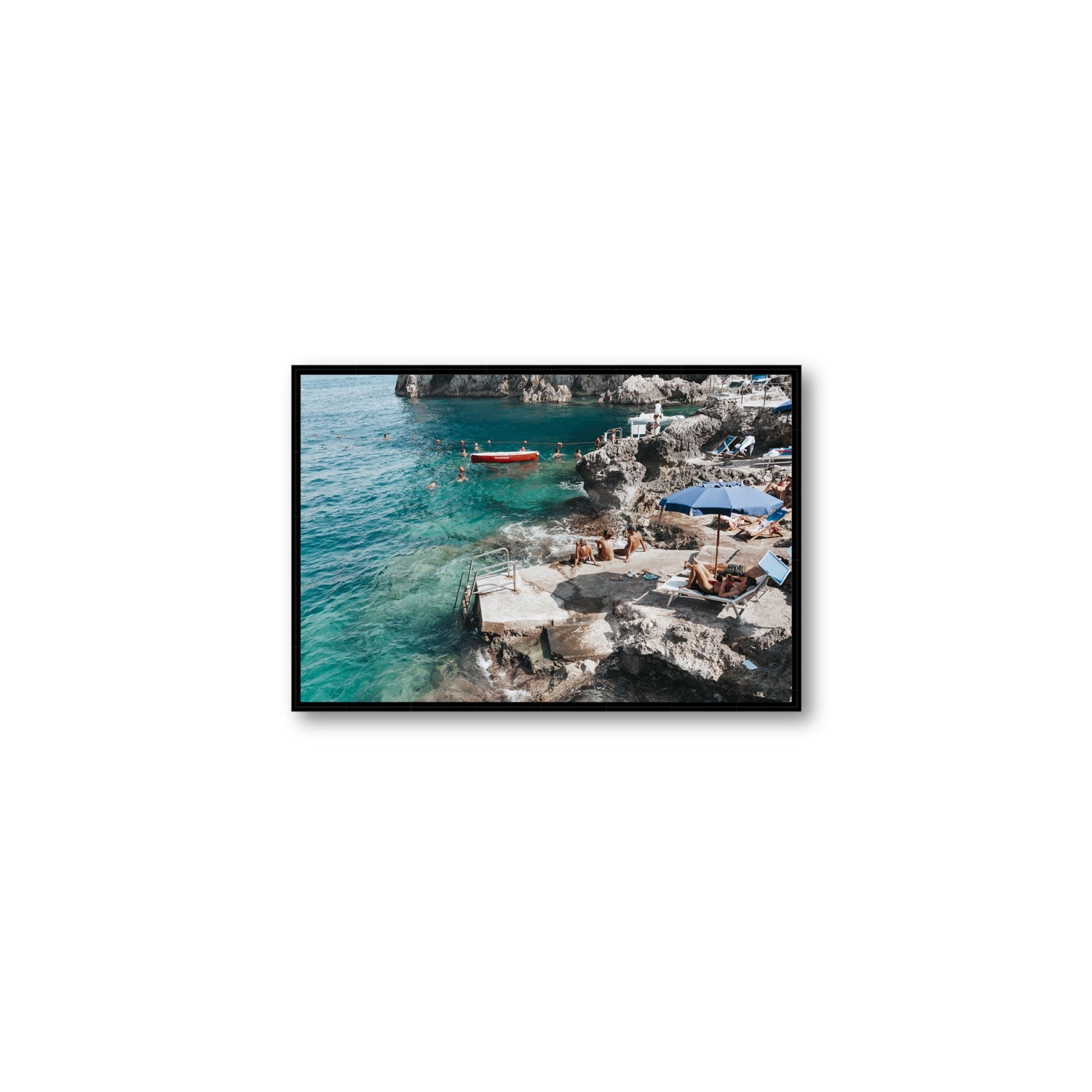 Serenity By The Sea Capri Mediterranean wall art Medium fine art canvas in black float frame