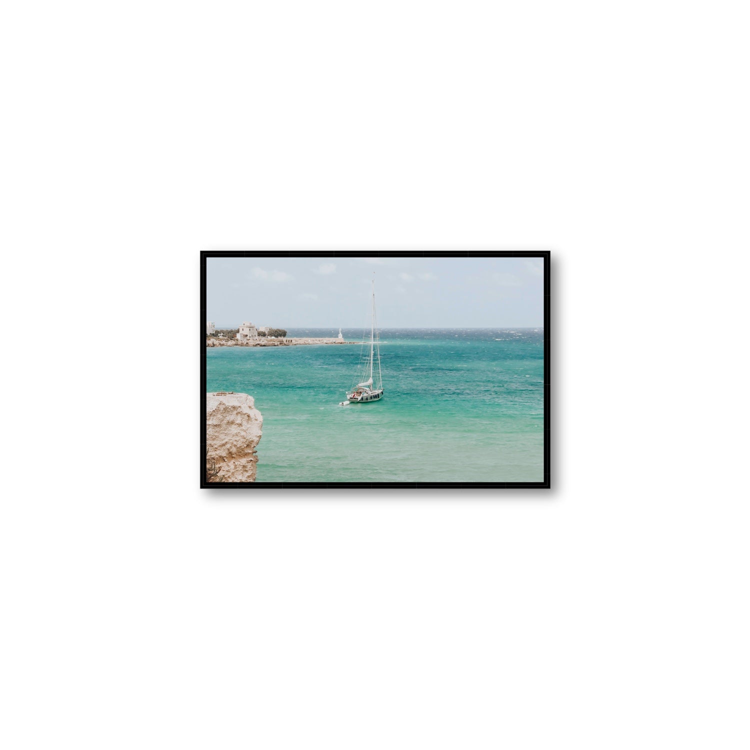 Adriatic Escape Puglia Italian coastal decor wall art Medium fine art canvas in black float frame