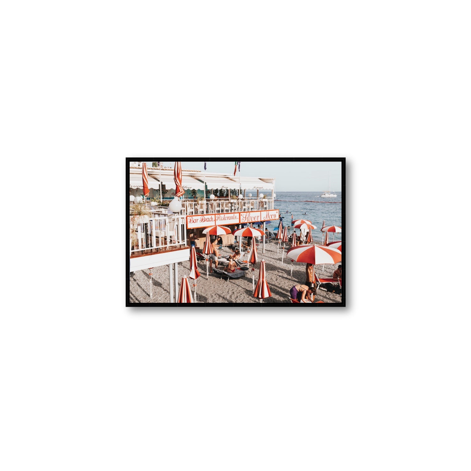 Silver Moon Amalfi Mediterranean wall art Medium fine art canvas in black float frame