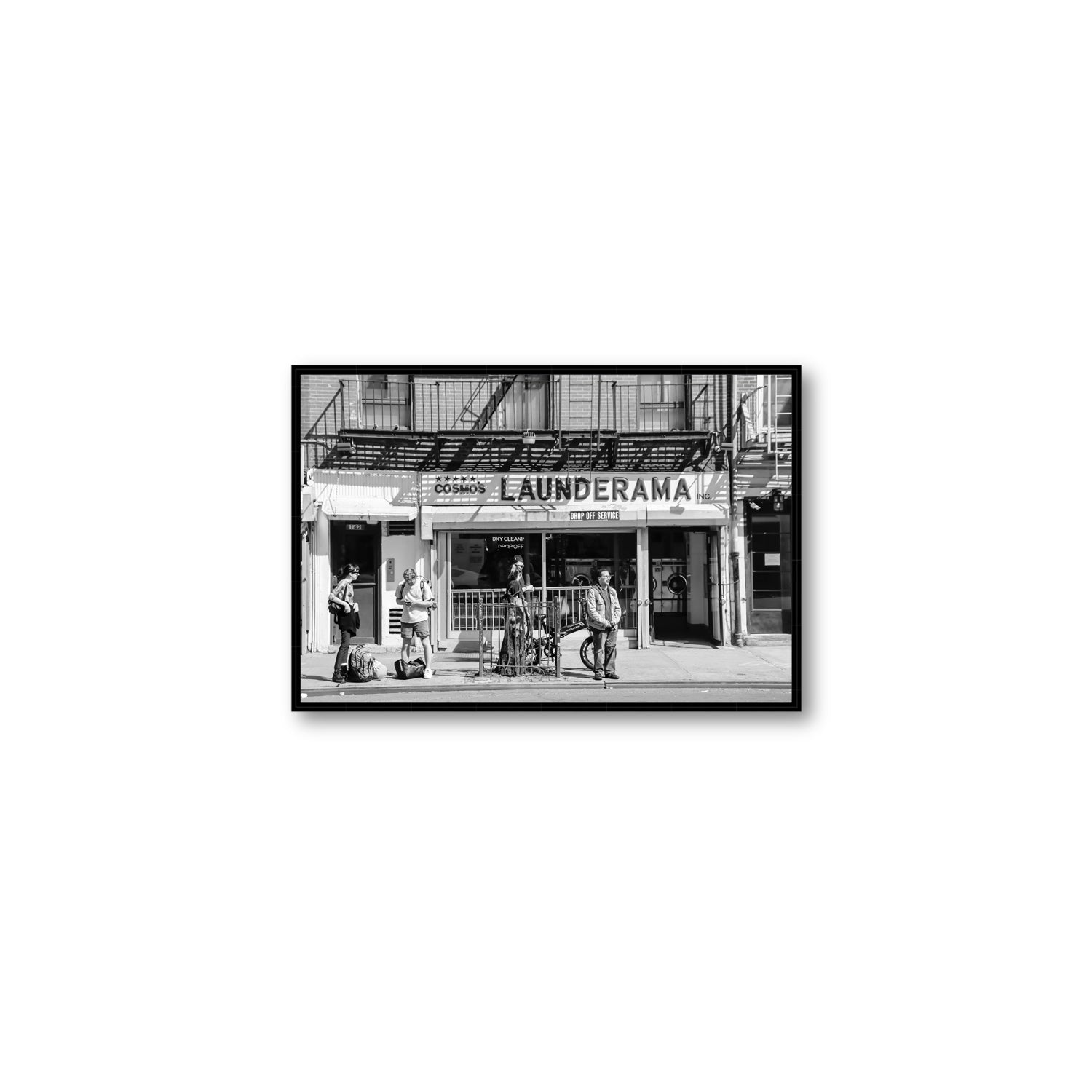 Launderama New York NYC Black & White wall art Medium fine art canvas in black float frame