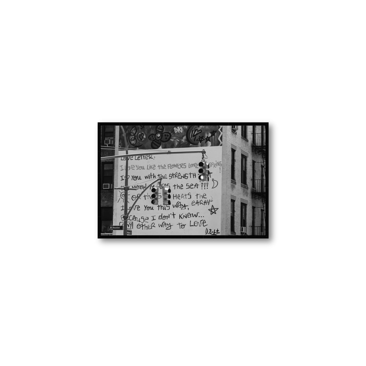 Love Letter New York NYC Black & White wall art Medium fine art canvas in black float frame