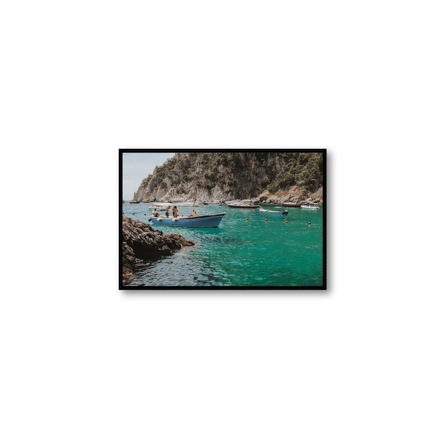 Cozy Cove Capri coastal Mediterranean wall art Medium fine art canvas in black float frame