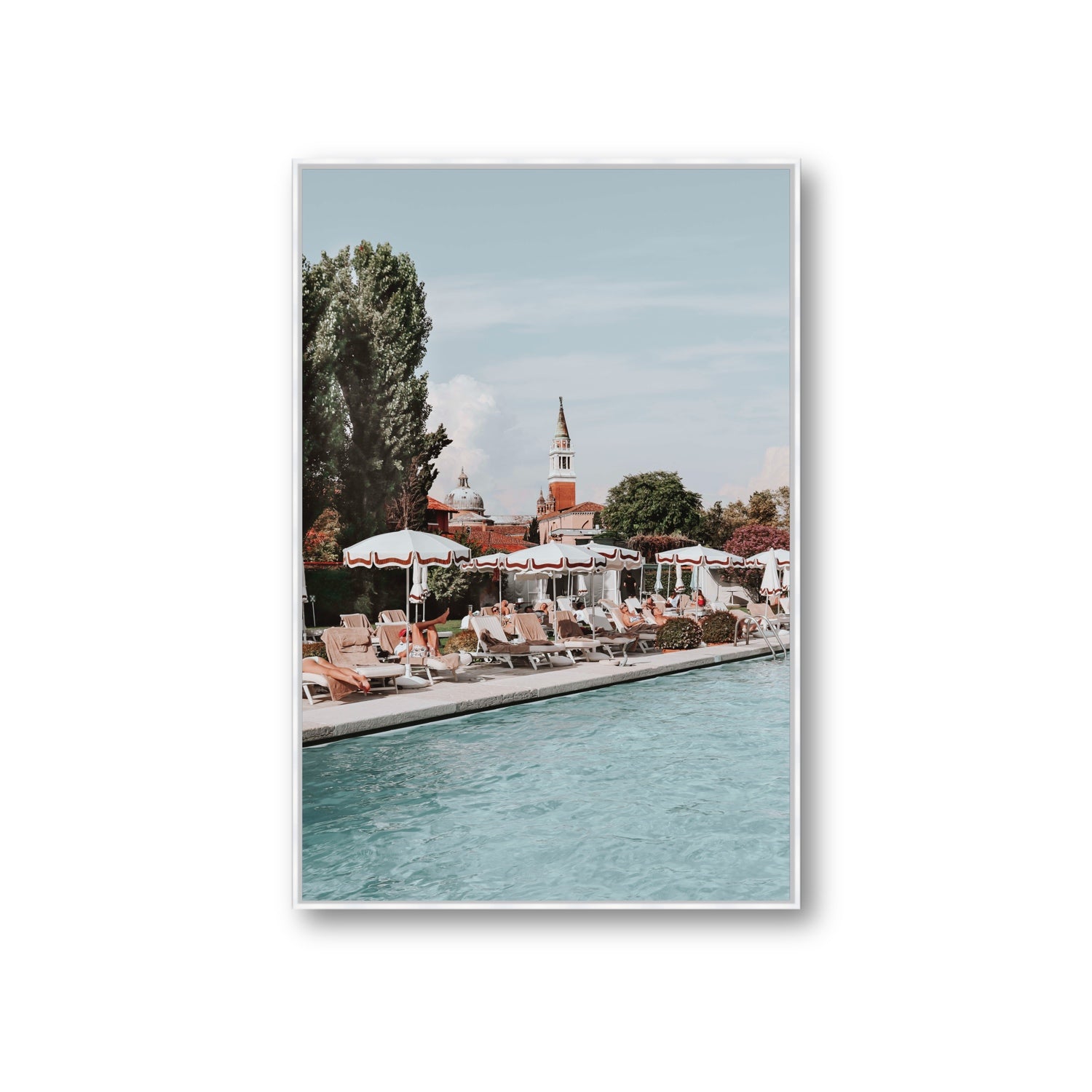 Poolside Perch Venice Italian wall art Giant fine art canvas in white float frame