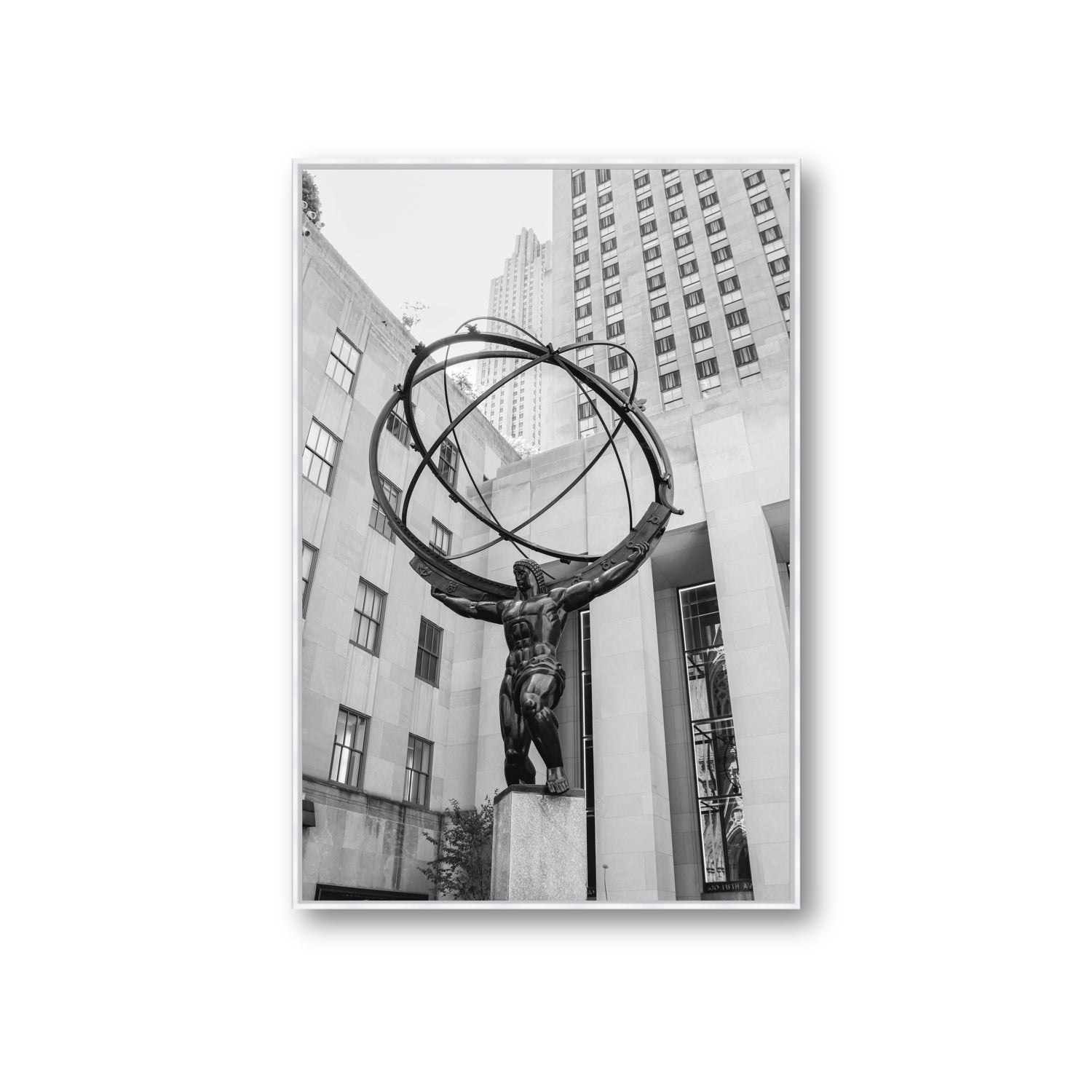 Atlas Ascends New York NYC Black & White wall art Giant fine art canvas in white float frame