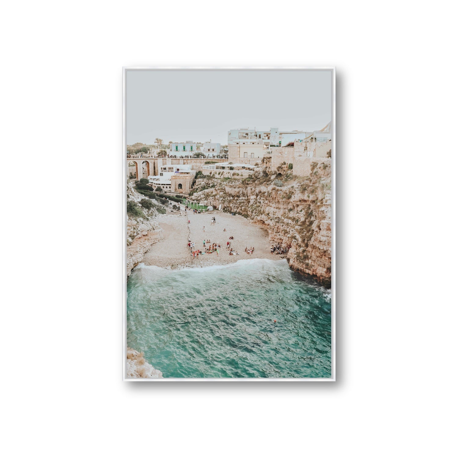 Polignano Vista Puglia coastal Italian beach fine art print Giant fine art canvas in white float frame