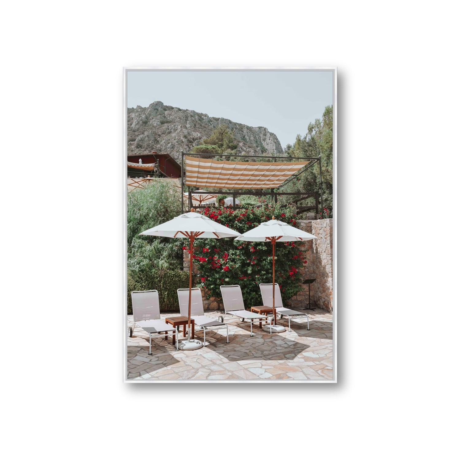 Shades of Leisure Tuscany coastal Italian wall art Giant fine art canvas in white float frame