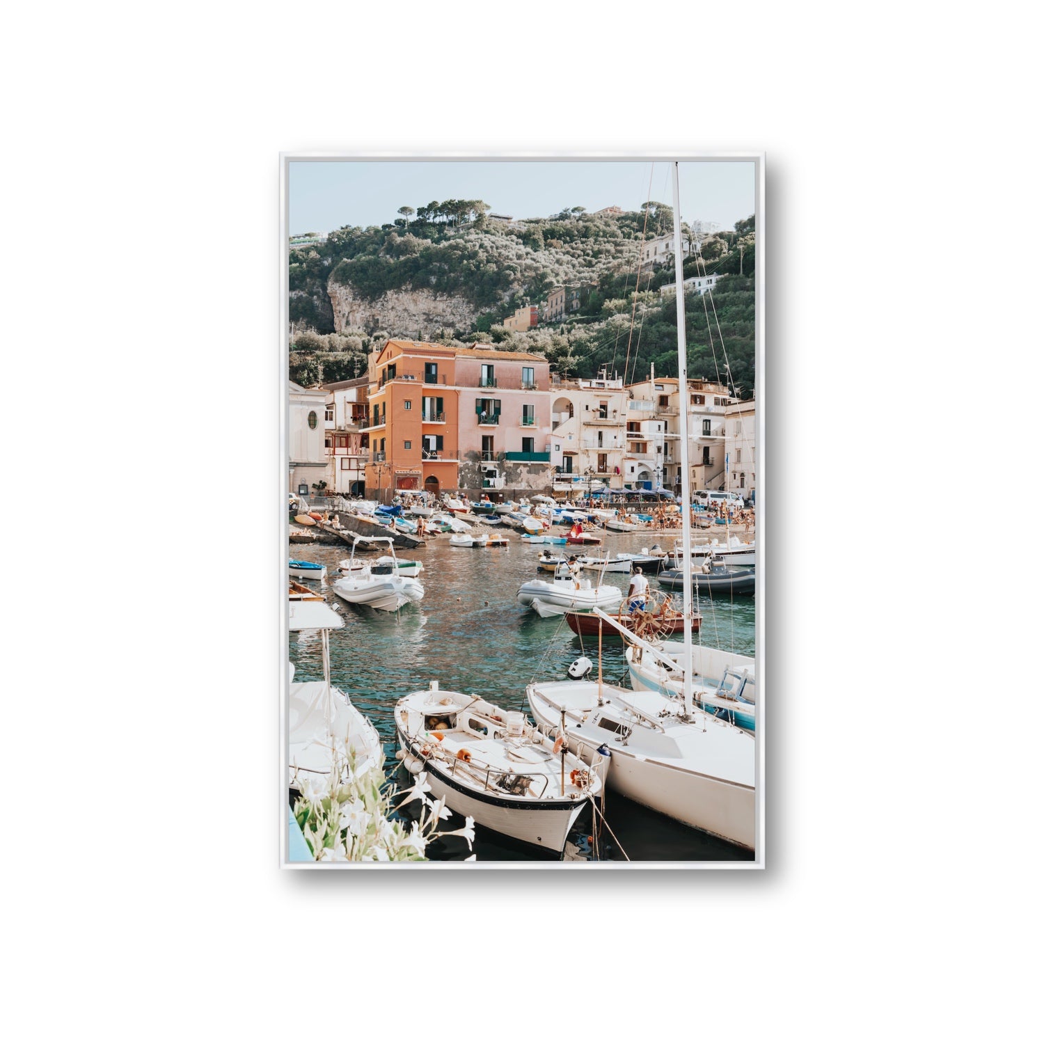 Marina Grande Sorrento coastal Italian wall art Giant fine art canvas in white float frame