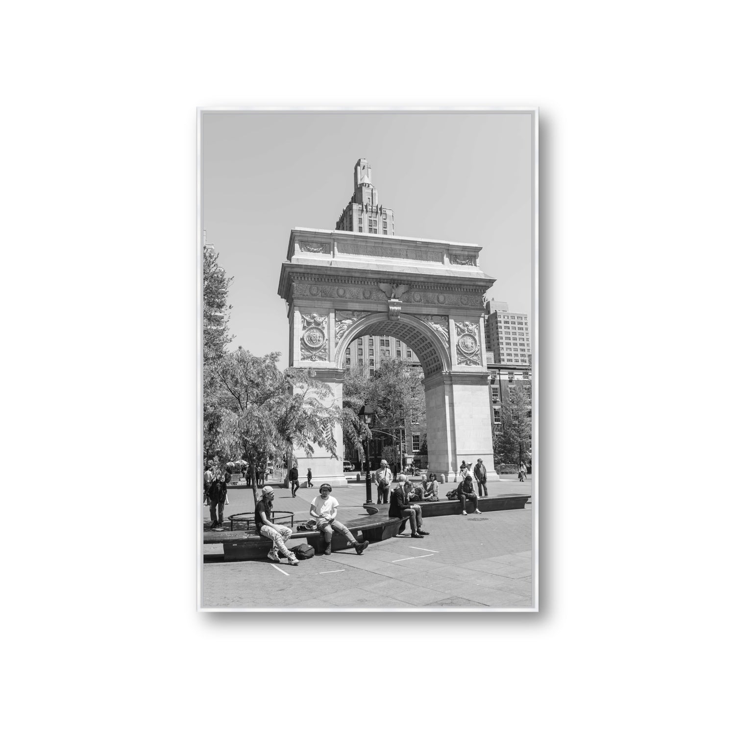 City Picnic New York NYC Black & White wall art Giant fine art canvas in white float frame