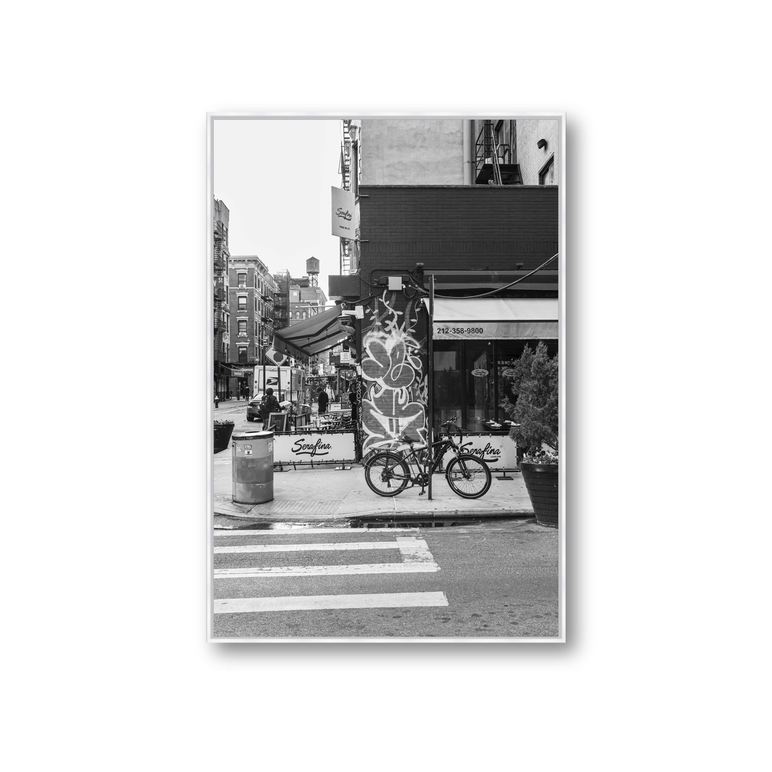 Cafe Canvas New York NYC Black & White wall art Giant fine art canvas in white float frame