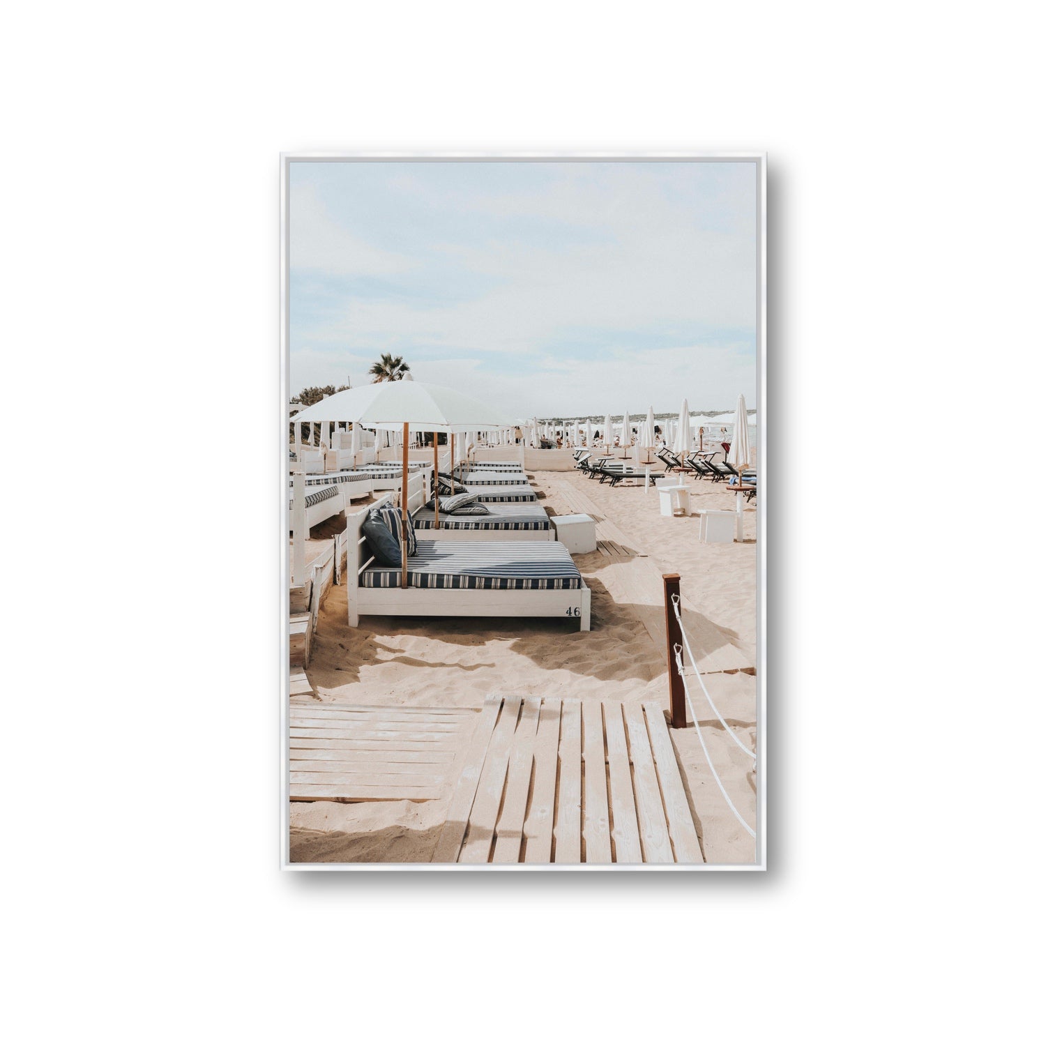 Coastal Repose Puglia beach Mediterranean fine art print Giant fine art canvas in white float frame