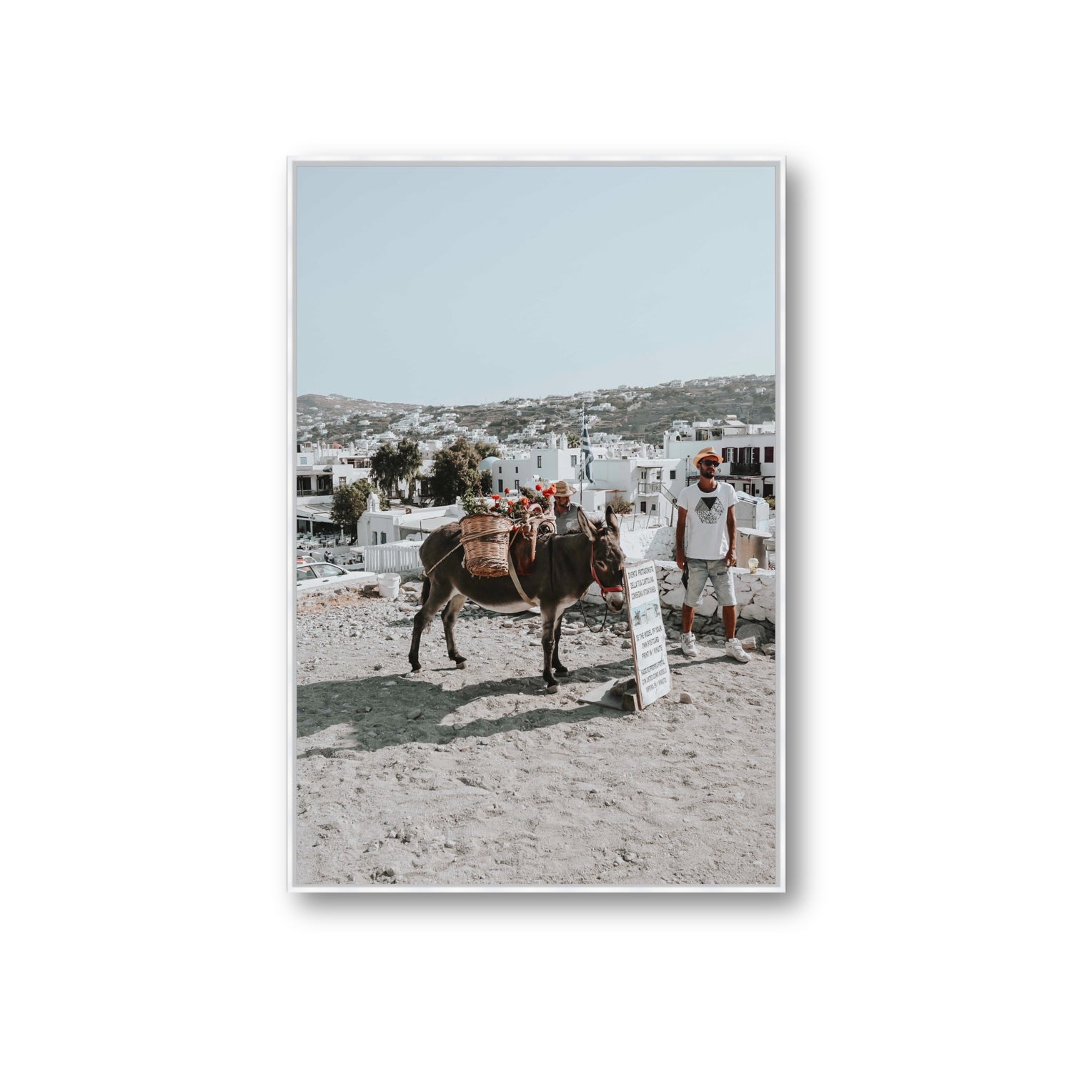 Let The Journey Begin Mykonos Greek island wall art Giant fine art canvas in white float frame