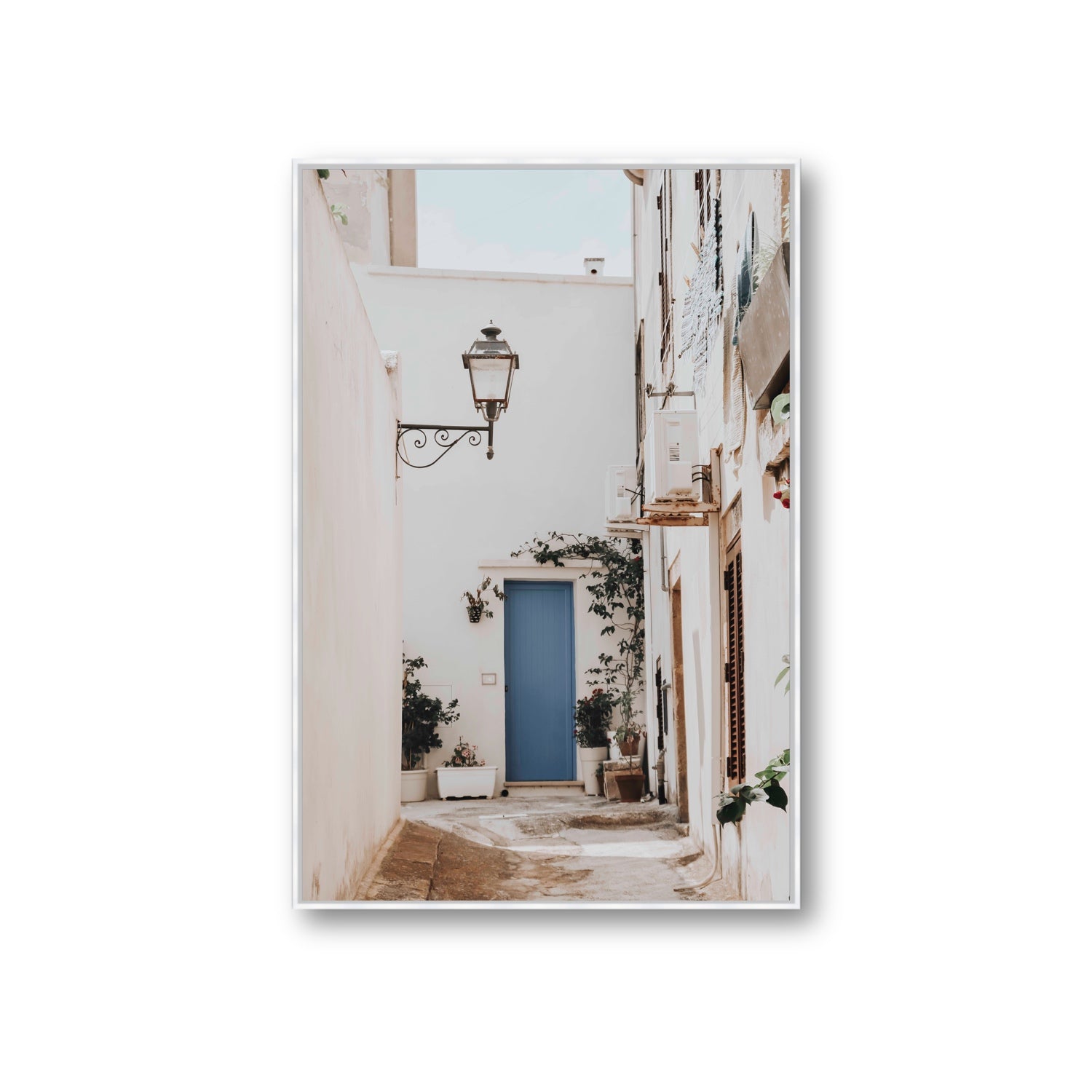 Entry Envy Puglia Ostuni wall art Giant fine art canvas in white float frame