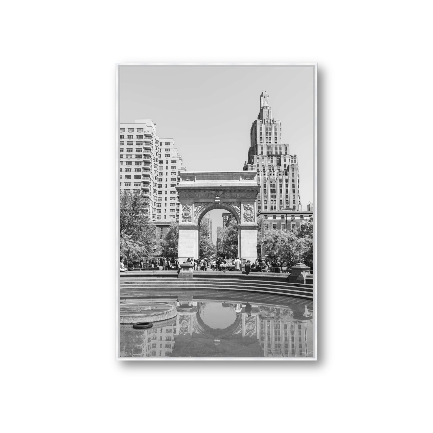 Washington Skyline New York NYC Black & White wall art Giant fine art canvas in white float frame