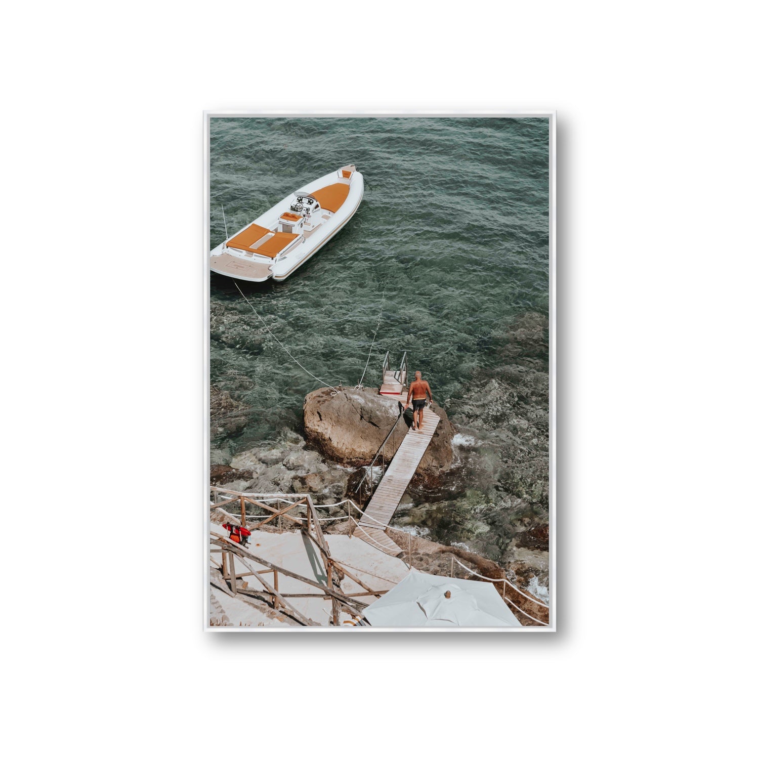 Secret Cove Tuscany coastal Italian wall art Giant fine art canvas in white float frame