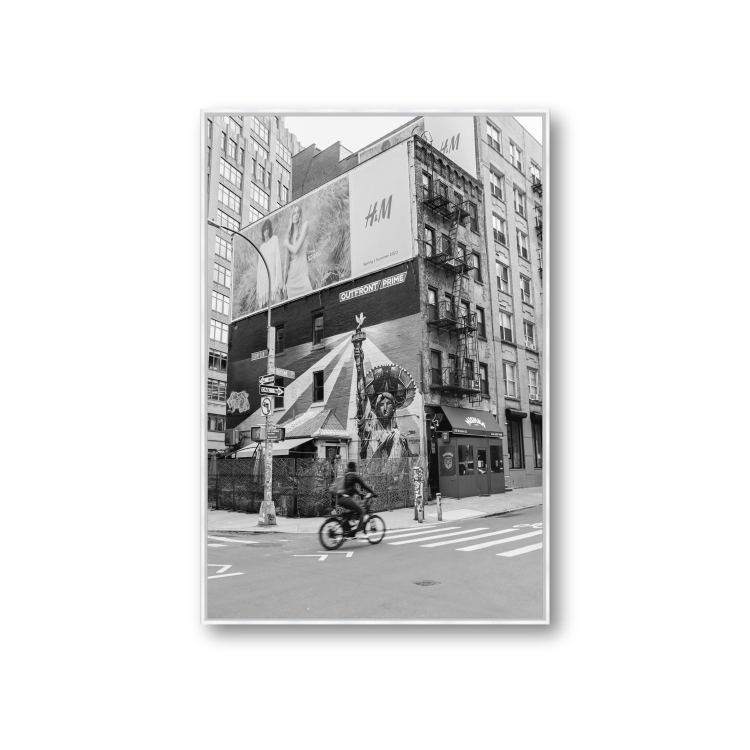 Shadows Of Liberty New York NYC Black & White wall art Giant fine art canvas in white float frame