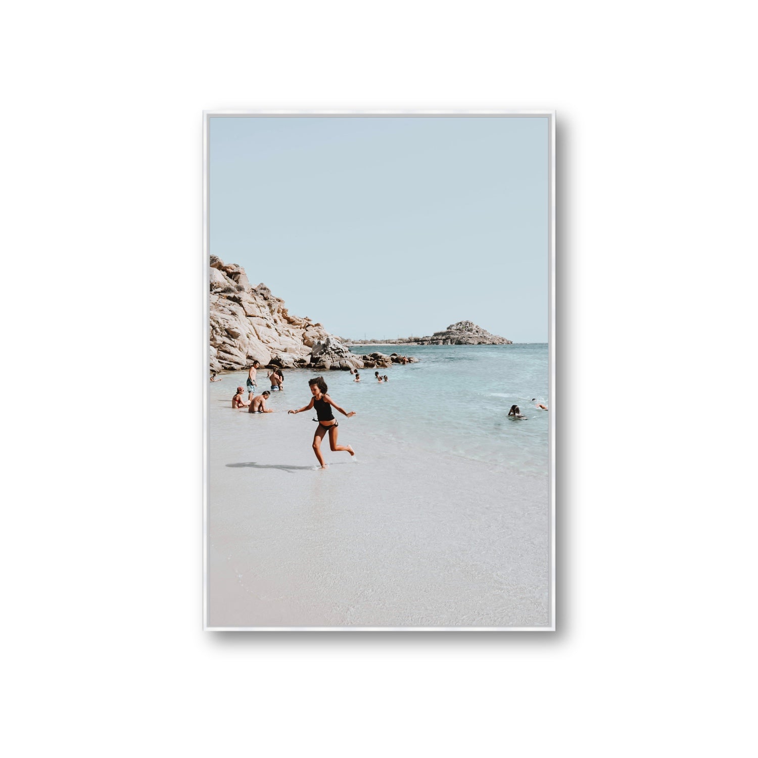 Skipping Angel Mykonos Greek island decor wall art Giant fine art canvas in white float frame