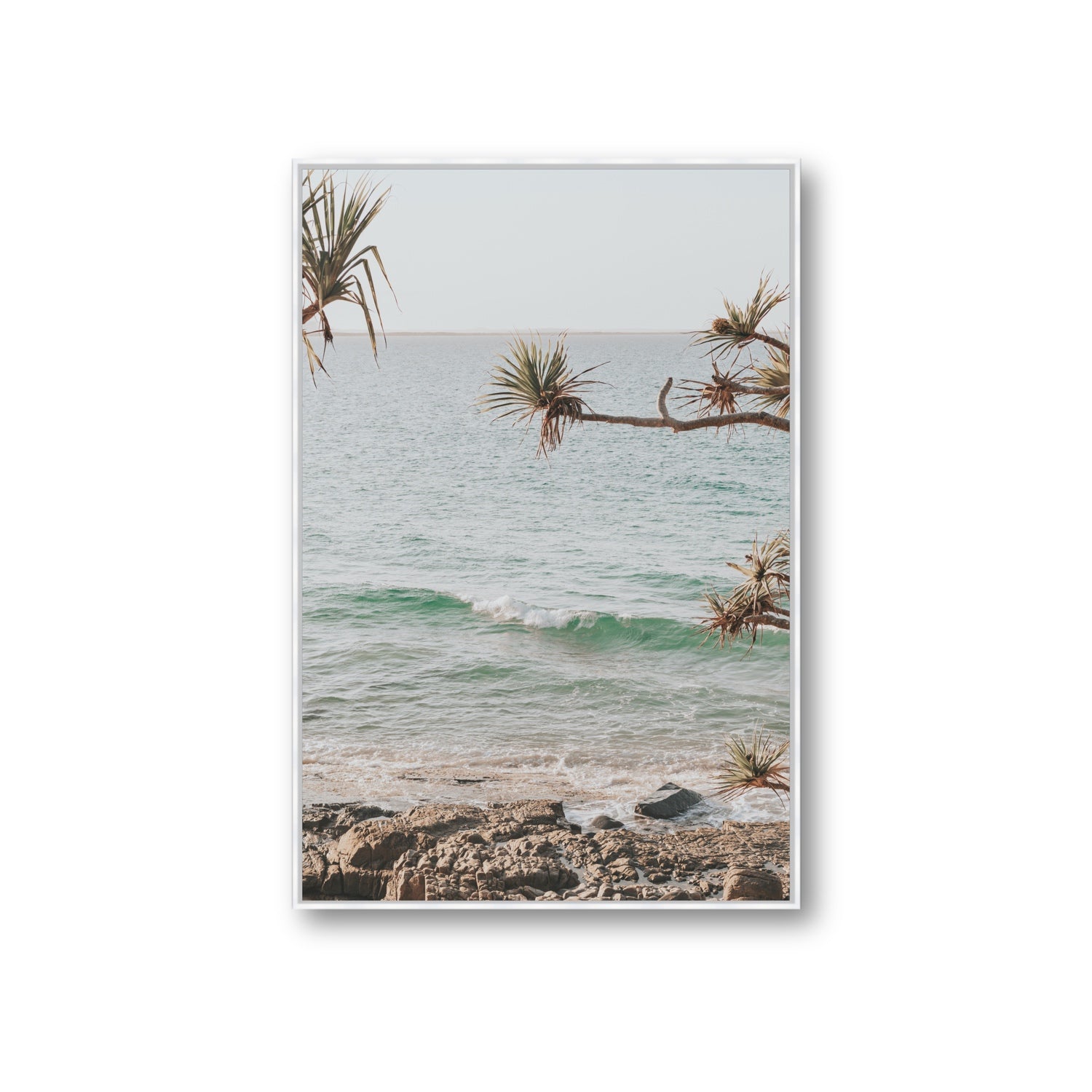 Good Vibrations fine art print, Noosa, Australia, coastal scenes artwork, Giant, White Float Frame, Fine Art Canvas