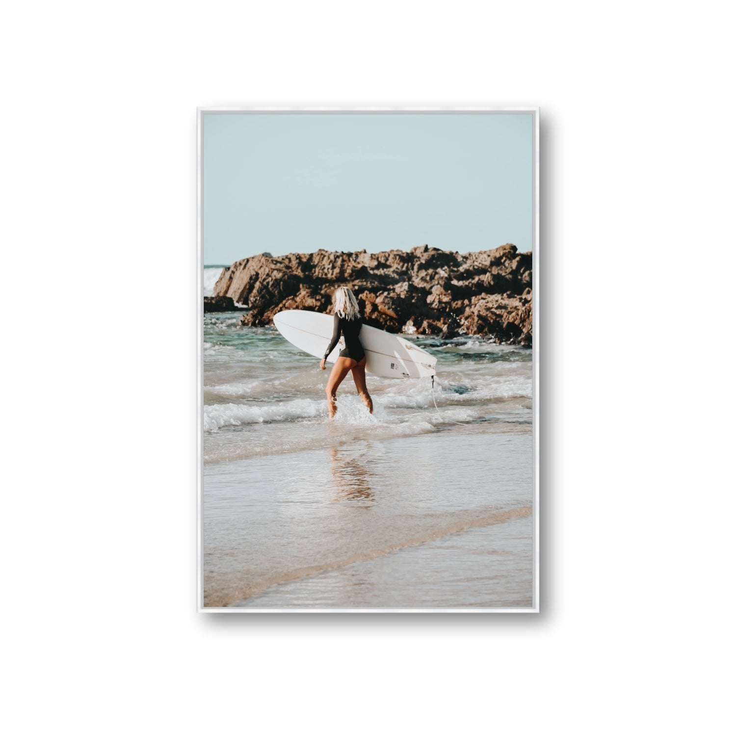 Bethany Byron Bay Surf coastal decor wall art Giant fine art canvas in white float frame