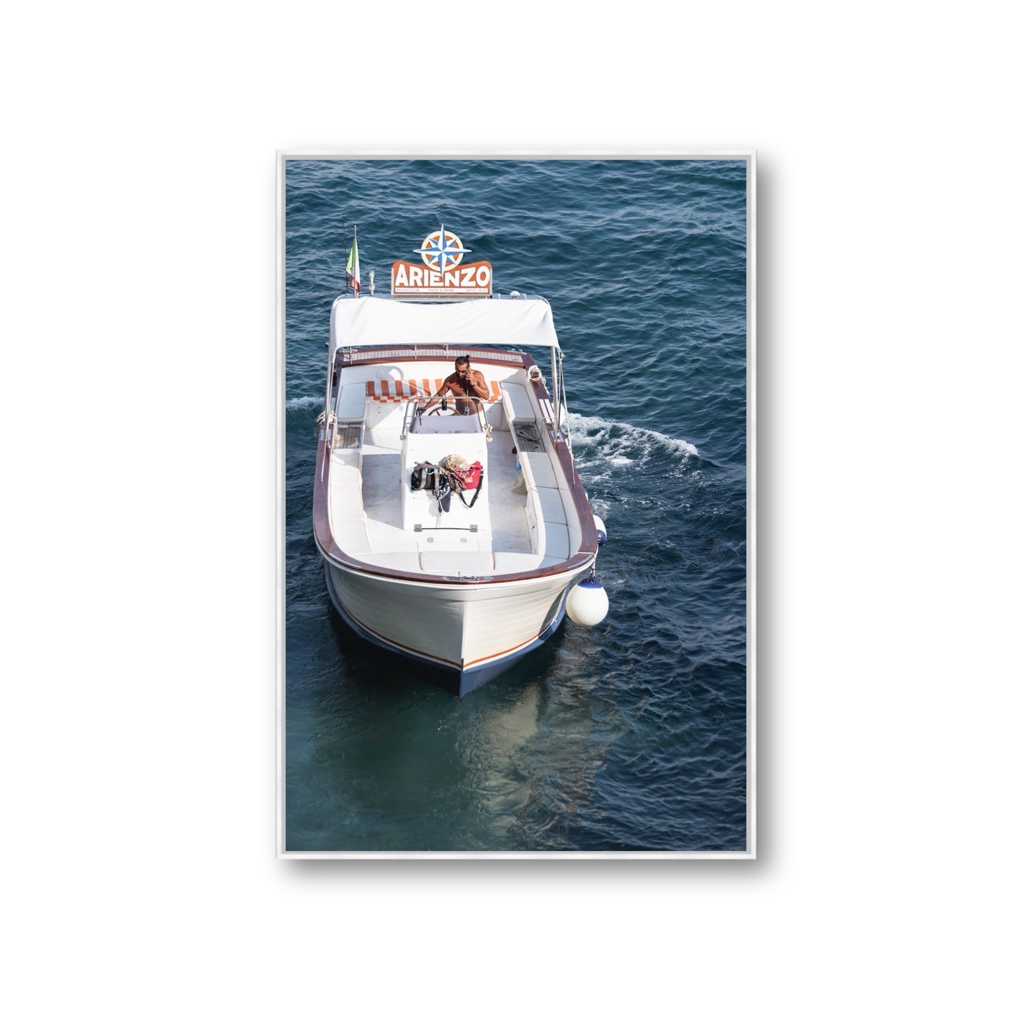 Pilota di Motoscafo fine art print, Positano, Italy, Giant, White Float Frame, Fine Art Canvas