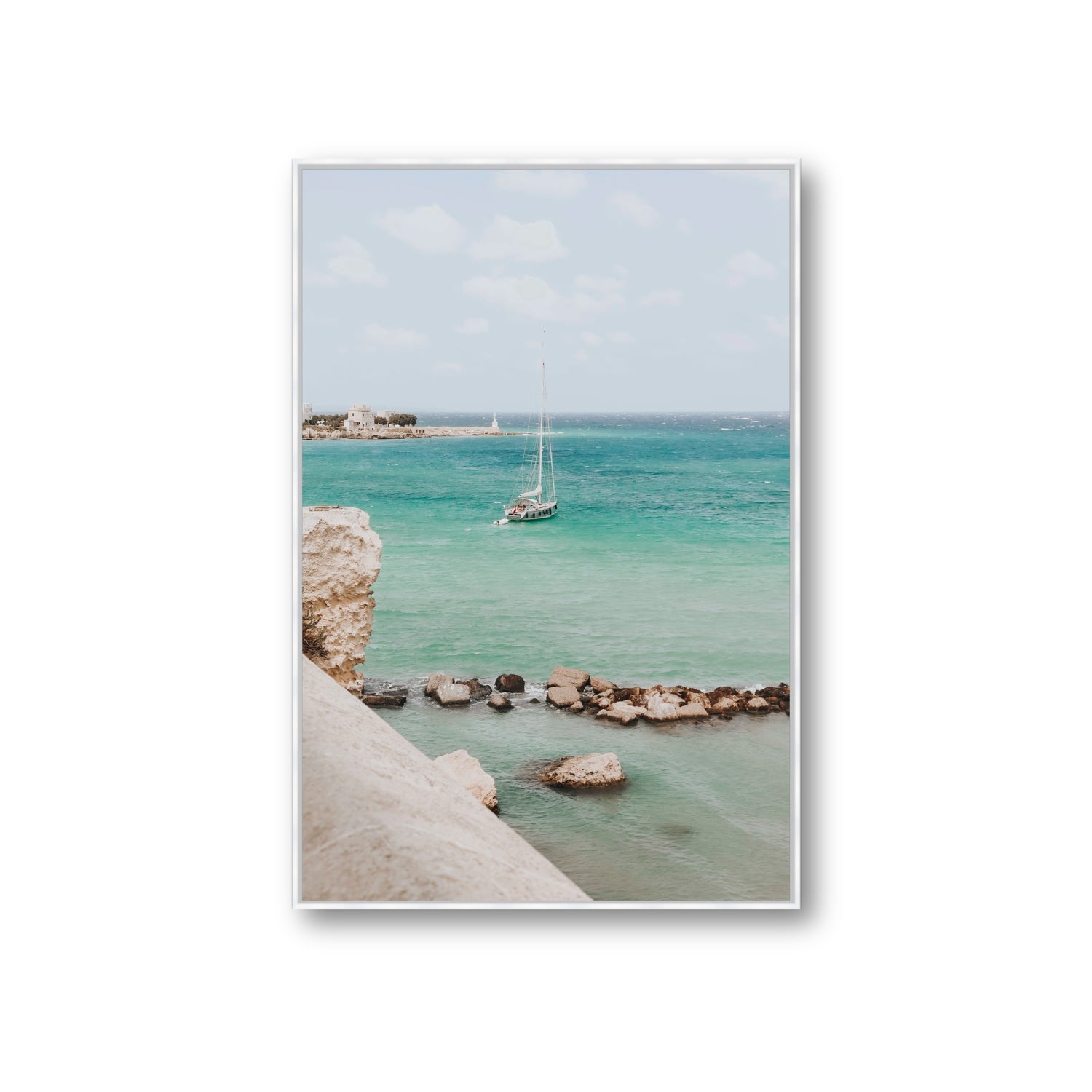 Seafarer's Dream Puglia Seafarer’s Dream coastal wall art Giant fine art canvas in white float frame