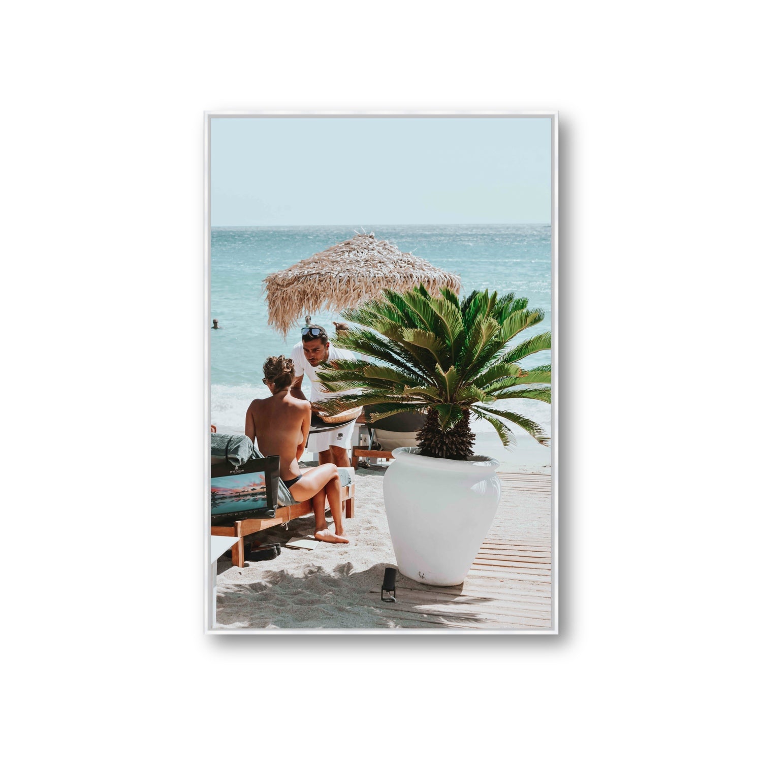 At Your Service Mykonos Greek island wall art Giant fine art canvas in white float frame
