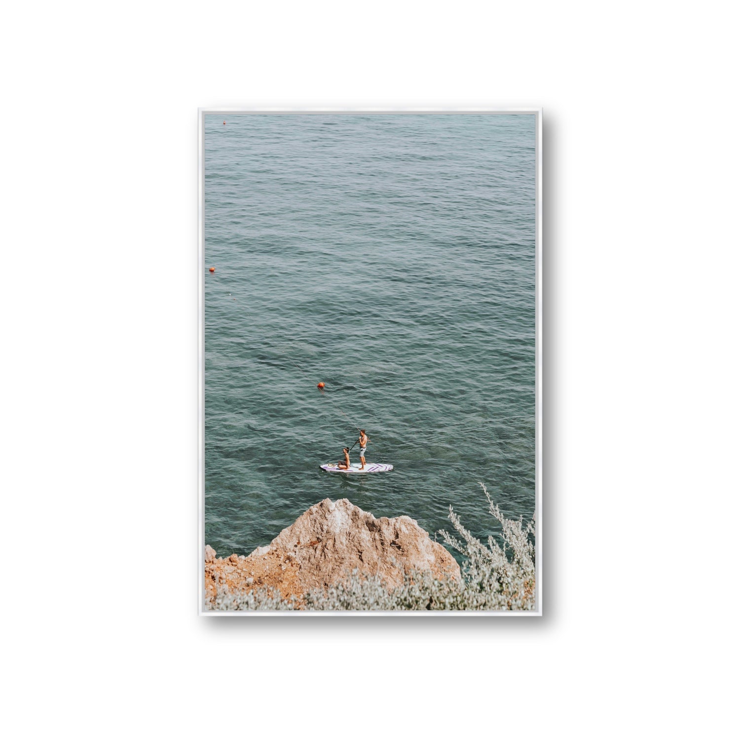 Into The Vibe Without Getting Wet Tuscany coastal wall art Giant fine art canvas in white float frame