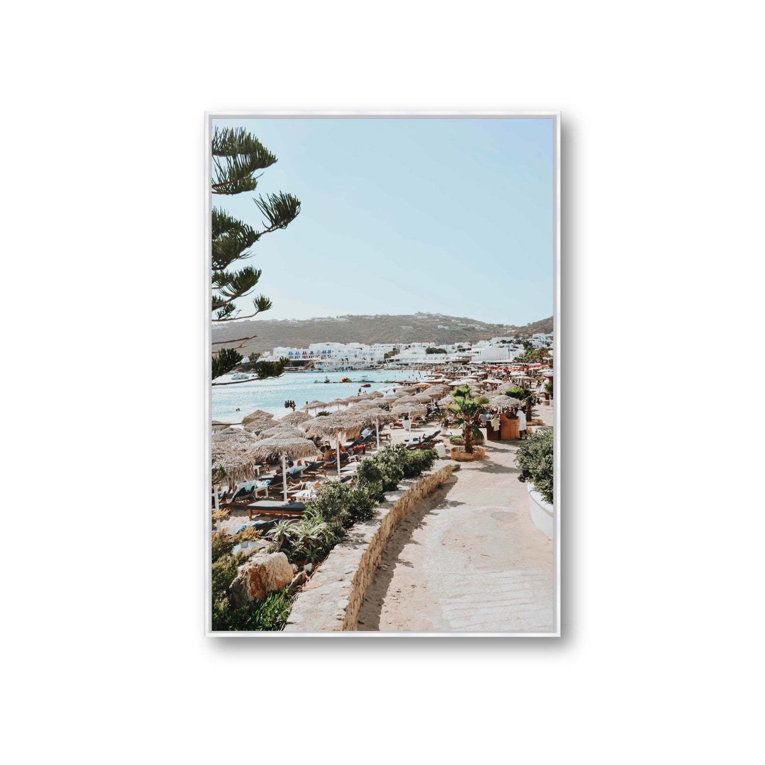 All Roads Lead To The Beach Mykonos Greek island wall art Giant fine art canvas in white float frame
