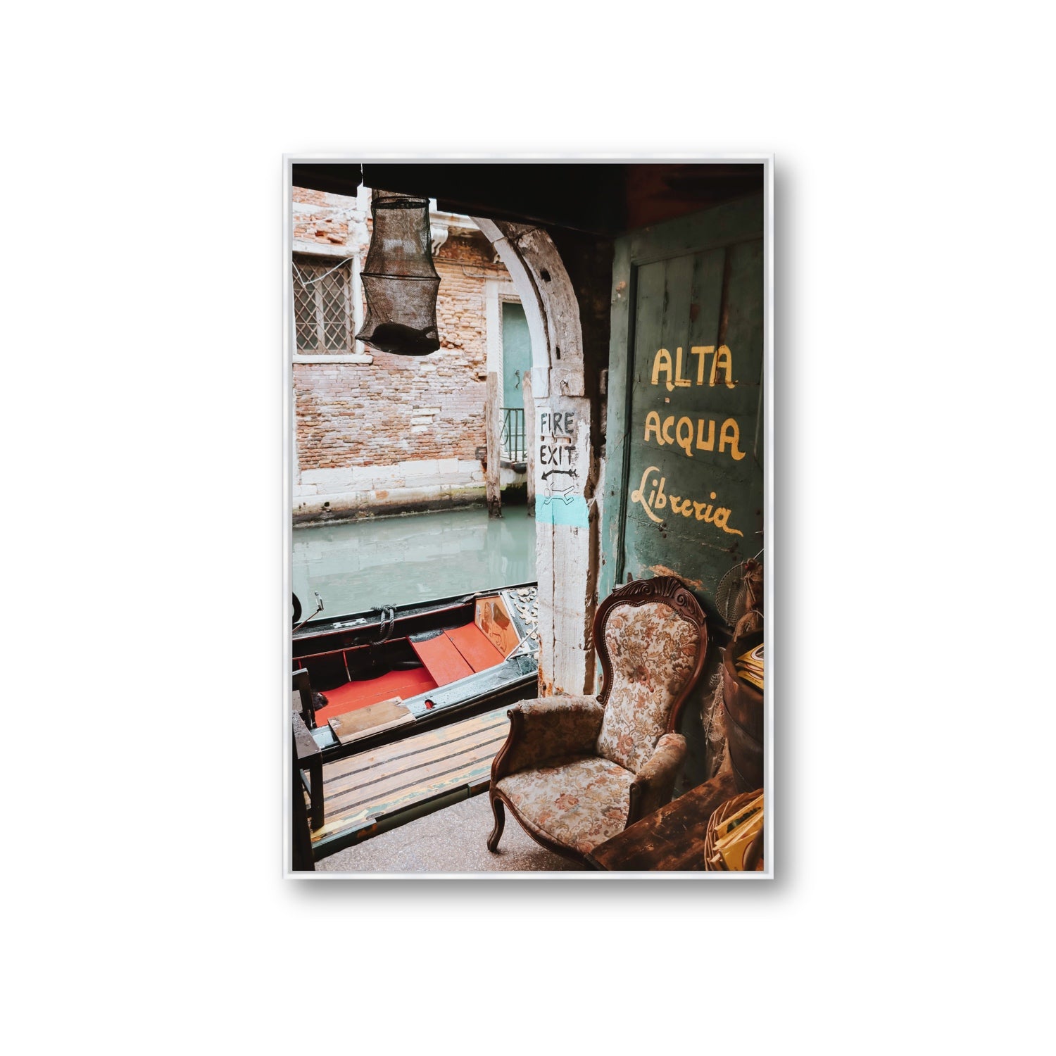 Alta Acqua Venice Bookstore wall art Giant fine art canvas in white float frame