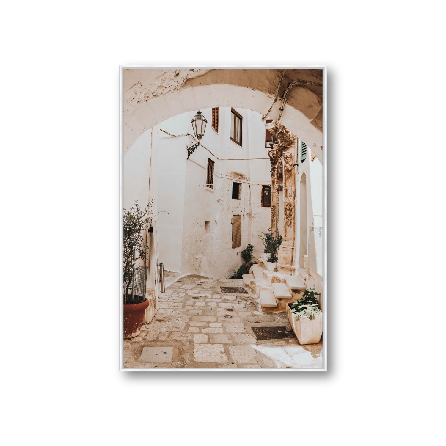 Pathway Wander Puglia Ostuni wall art Giant fine art canvas in white float frame