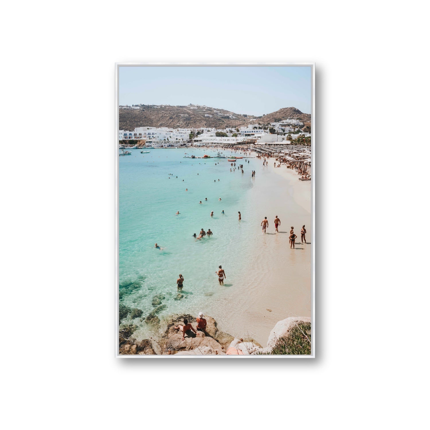 Breathe In The Salty Air Mykonos Greek island wall art Giant fine art canvas in white float frame