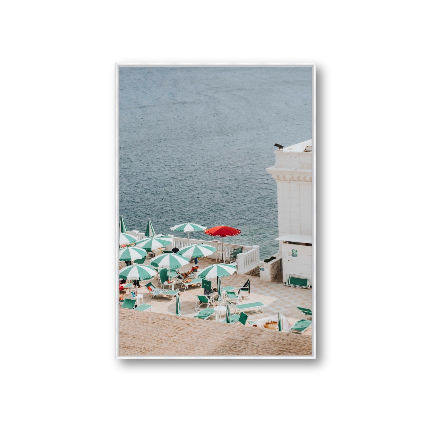 Lido Italiano Puglia beach Italian wall art Giant fine art canvas in white float frame