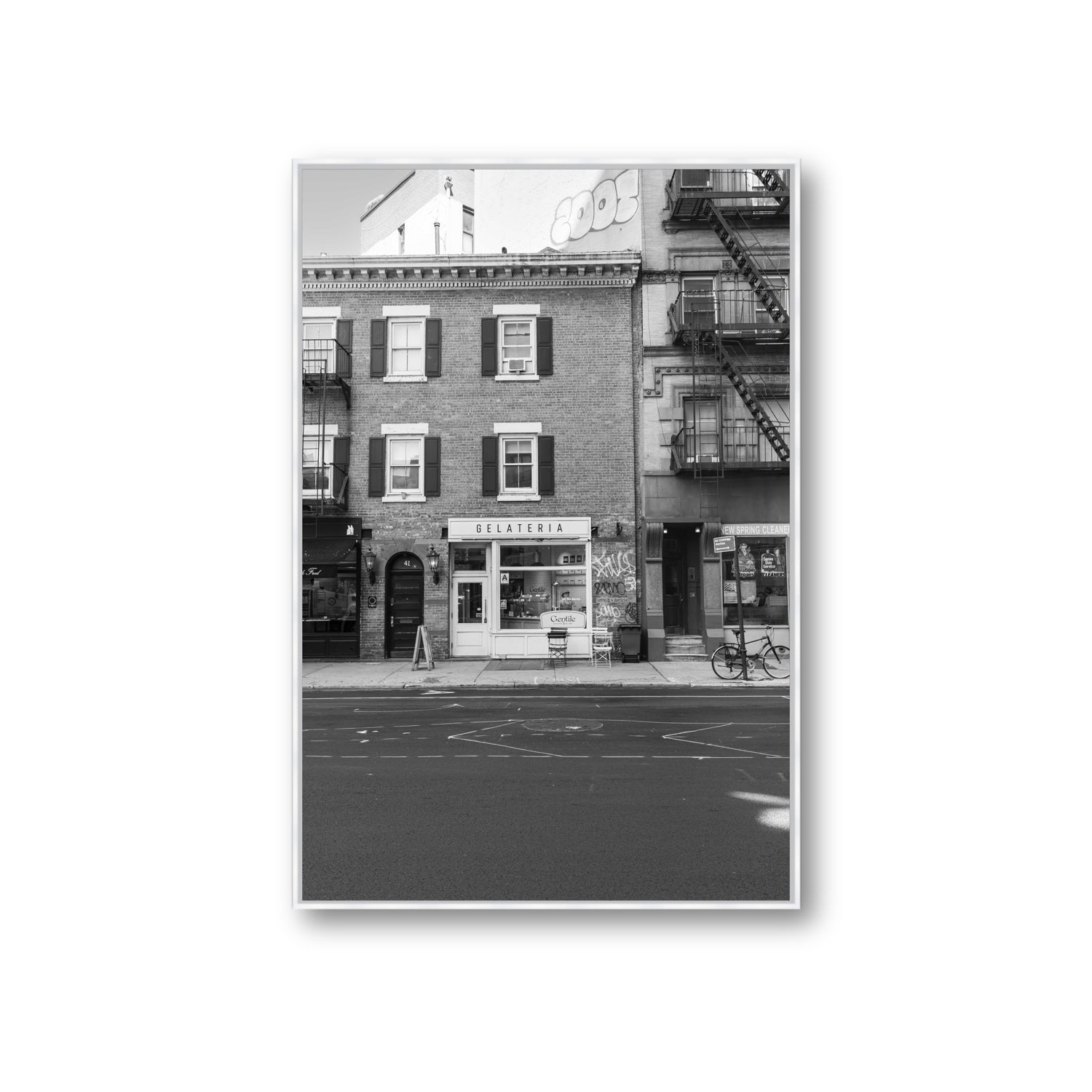 Gelateria New York NYC Black & White wall art Giant fine art canvas in white float frame