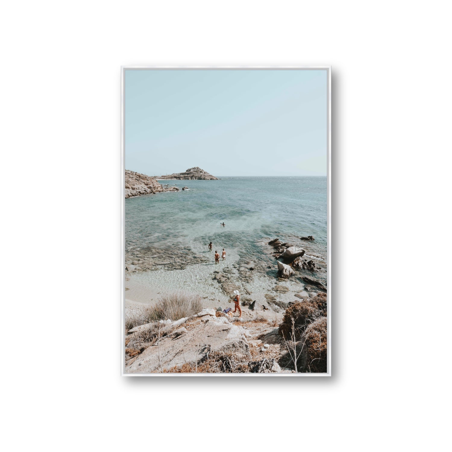 Explorers Mykonos Greek island wall art Giant fine art canvas in white float frame