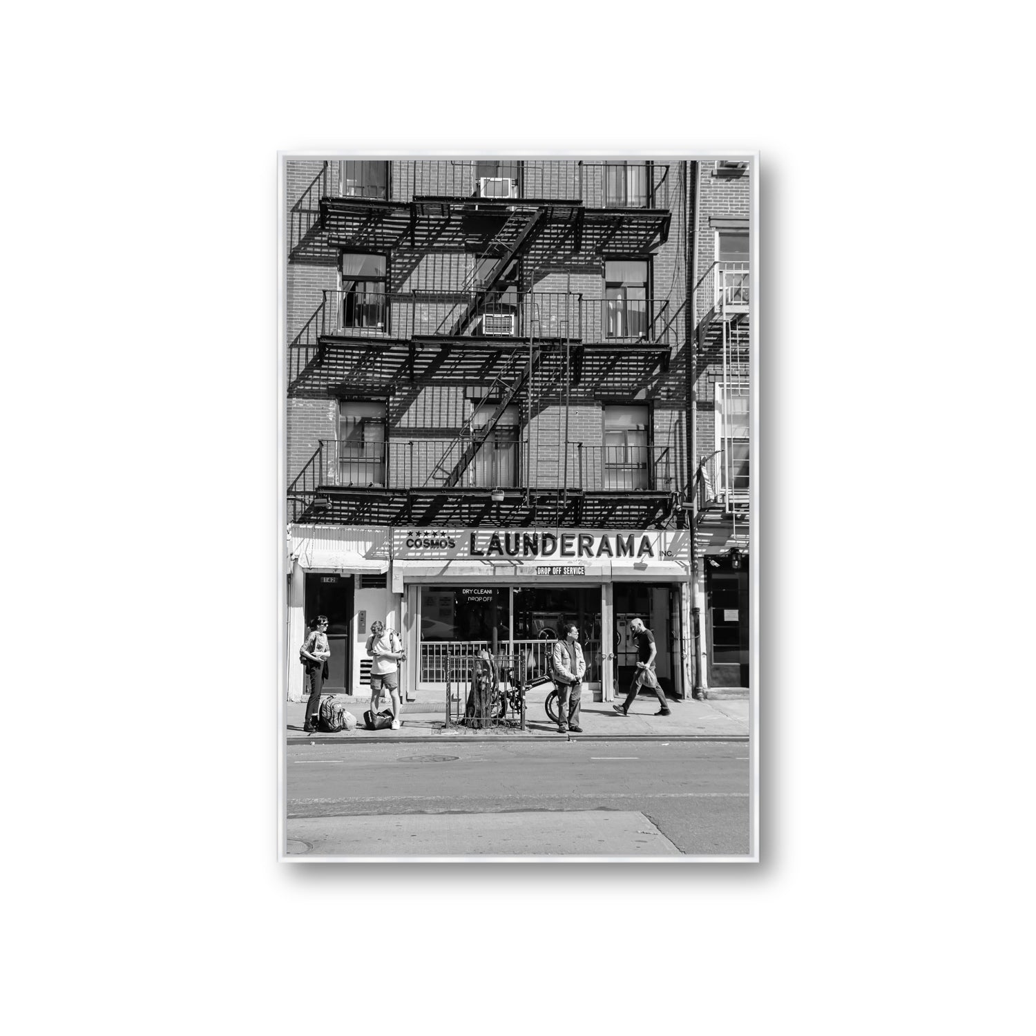 Bus Stop New York NYC Black & White wall art Giant fine art canvas in white float frame