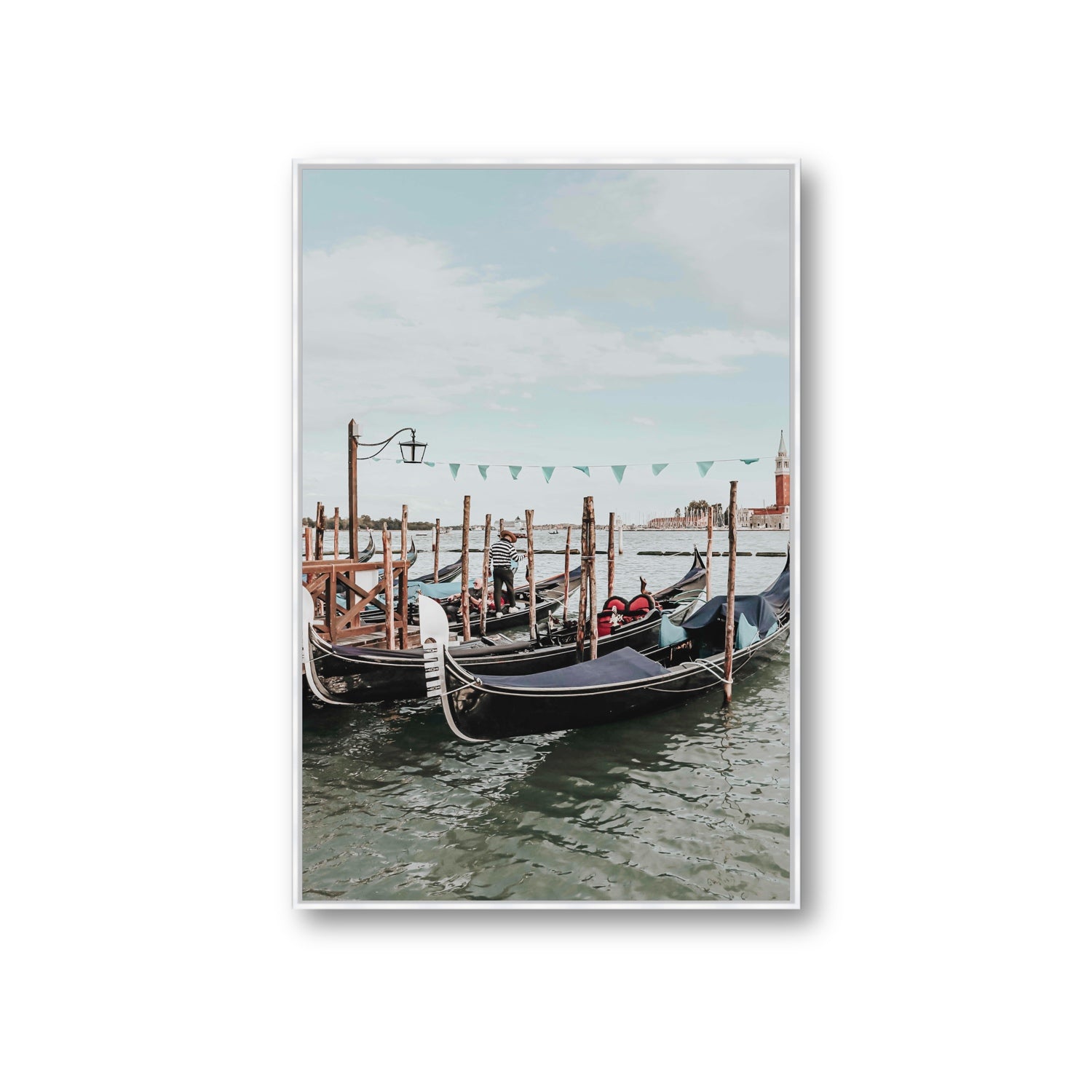 The Gondolier Venice Gondola Italian wall art Giant fine art canvas in white float frame