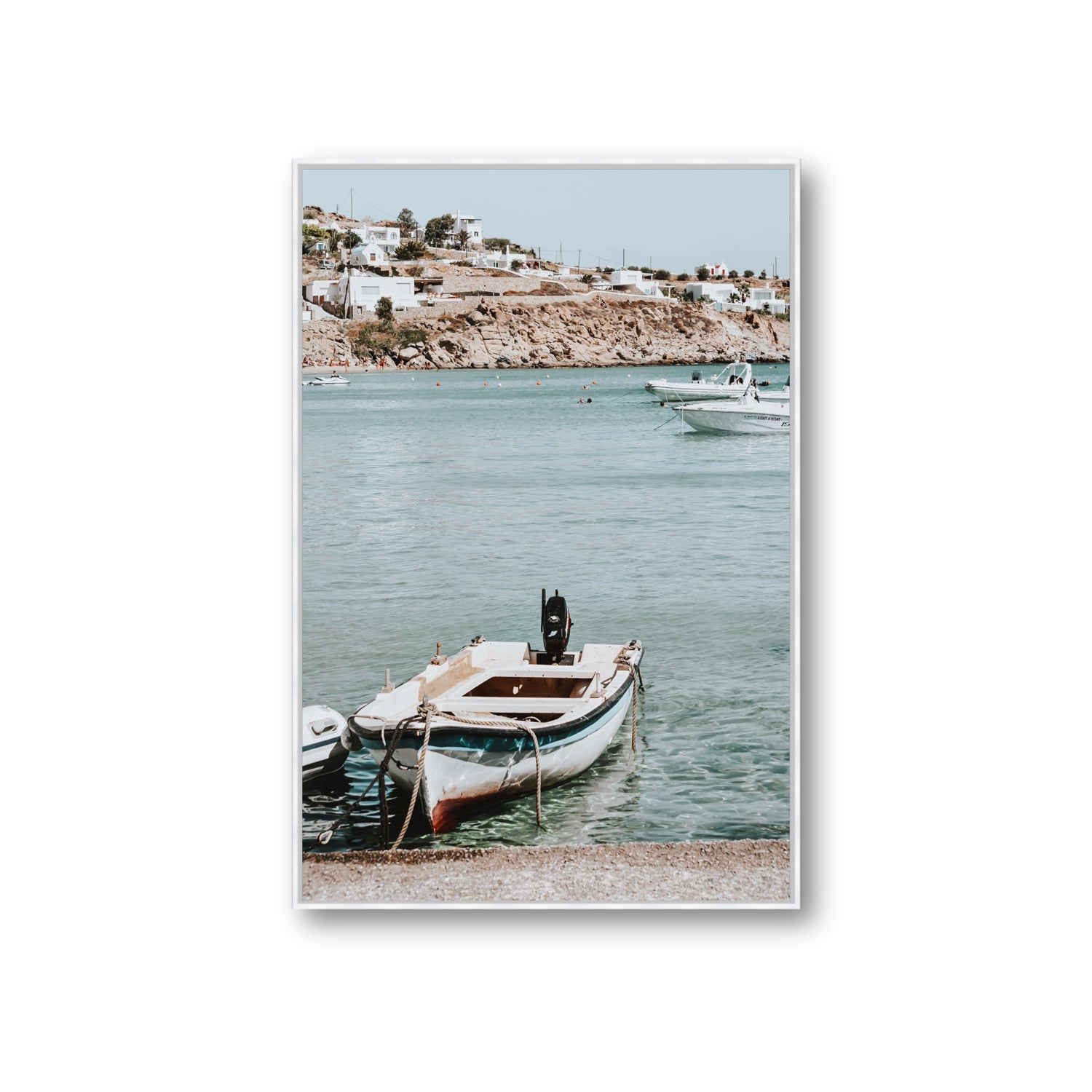 Classic Wheels Mykonos Greek island wall art Giant fine art canvas in white float frame